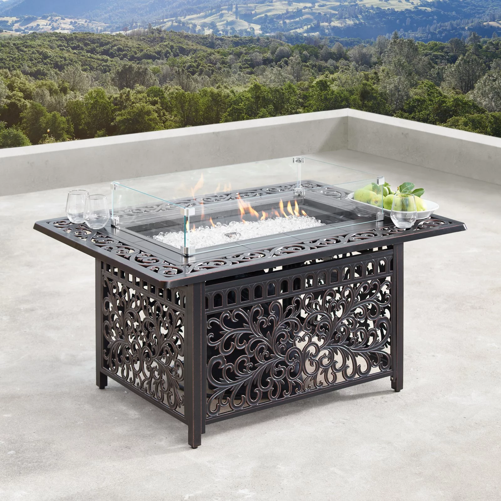 Oakland Living Rica Cabos Aluminum 5 Piece Propane Fire Pit Chat Set