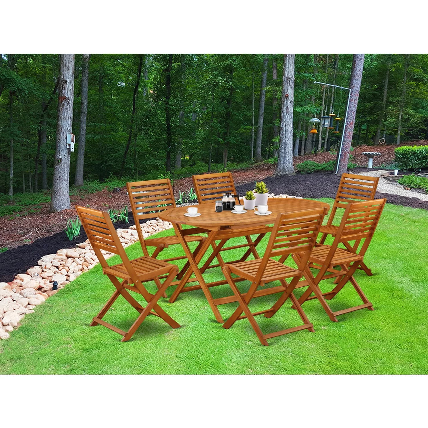 East West Furniture Wooden Patio Set Natural Oil, DIBS7CWNA