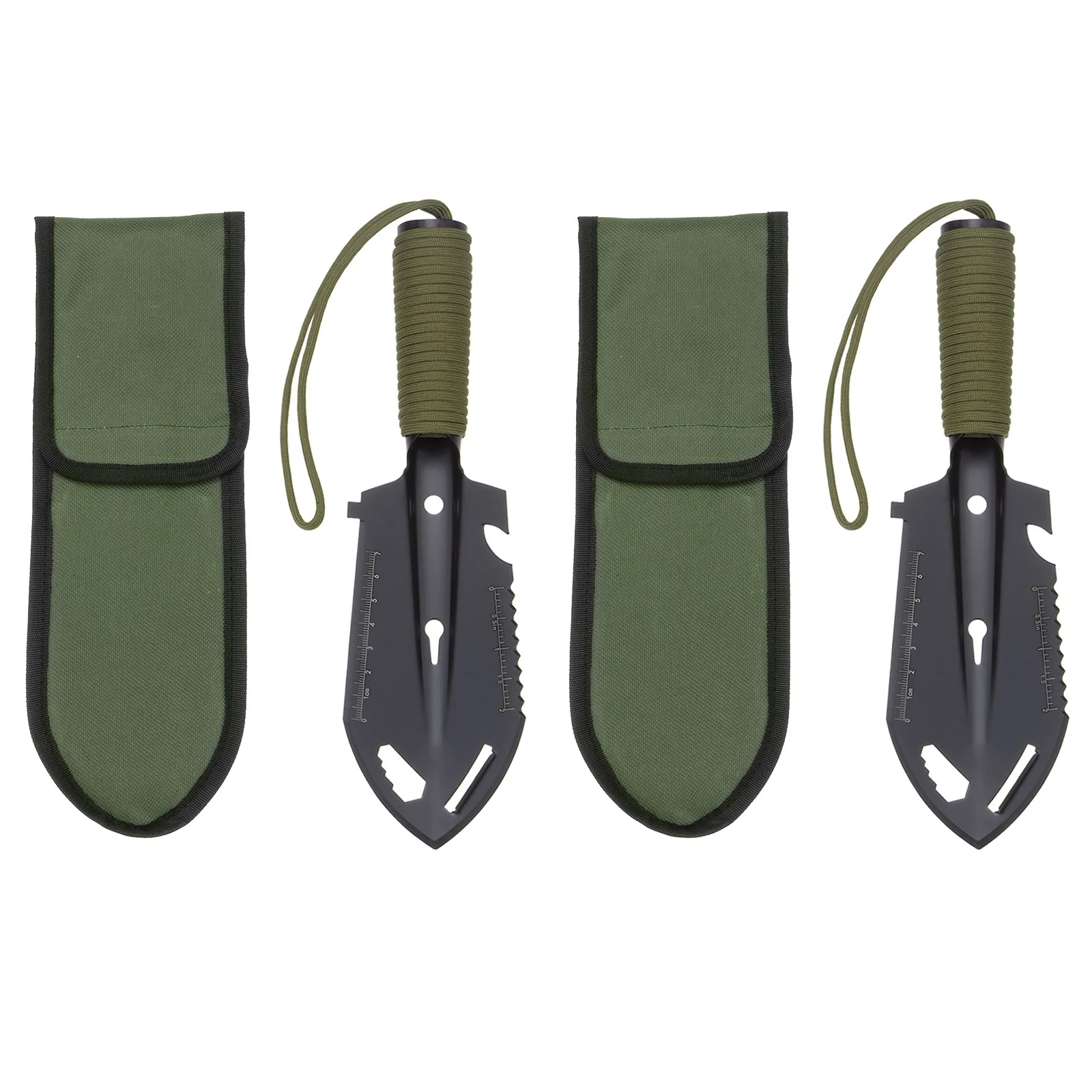 Uxcell 2pcs Multifunctional Camping Shovel 9 in 1 Multi-Purpose Backpacking Shovels with Carrying Bag, Black Green