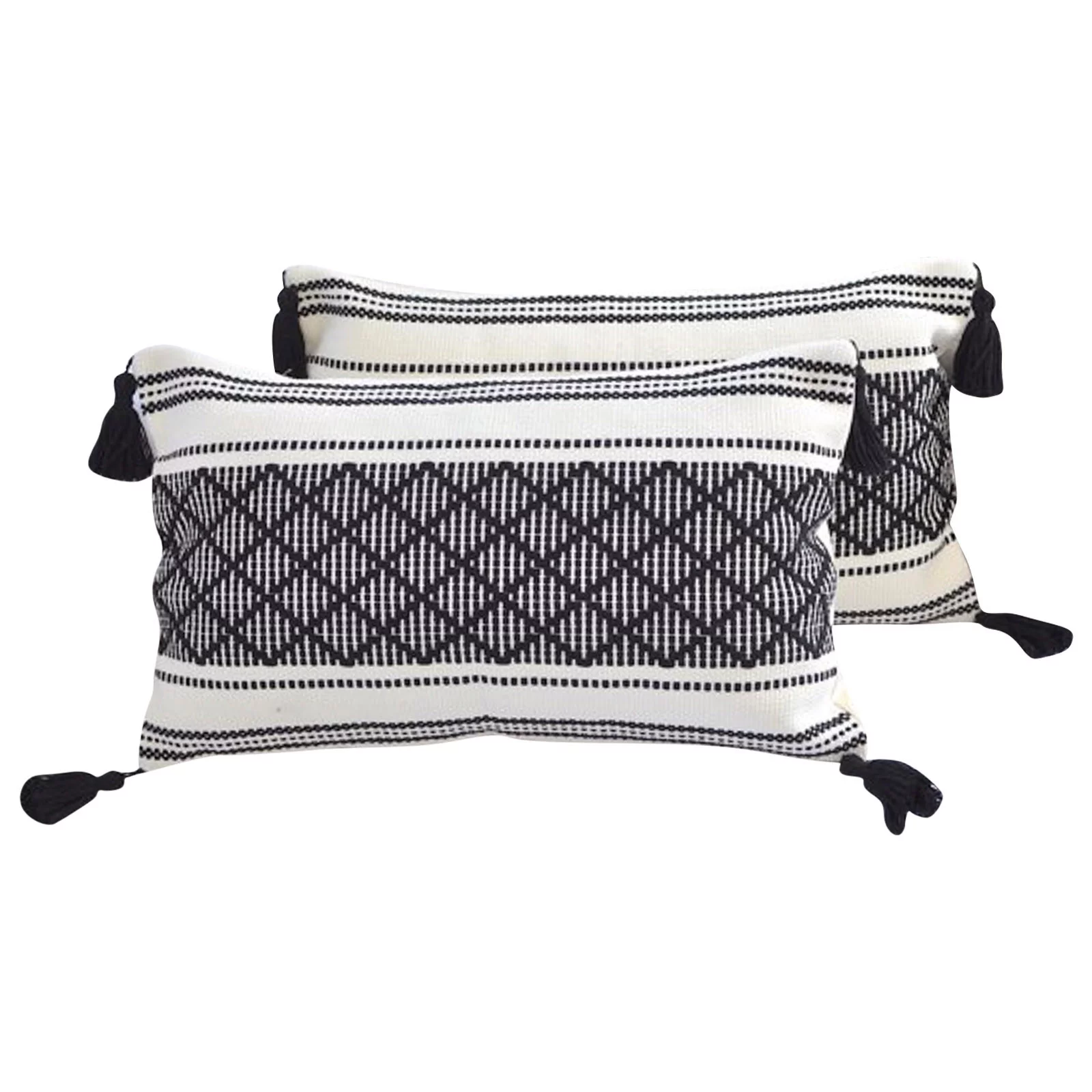 SIfdSeng Silk Pillow Cases Standard Size Pillow Cover with Tassels 12X20 Inches (Set of 2) Black | Decorative Rectangular Cushion Covers for Living Room Couch Sofa Chair | Farmhouse Woven Pillow Cases