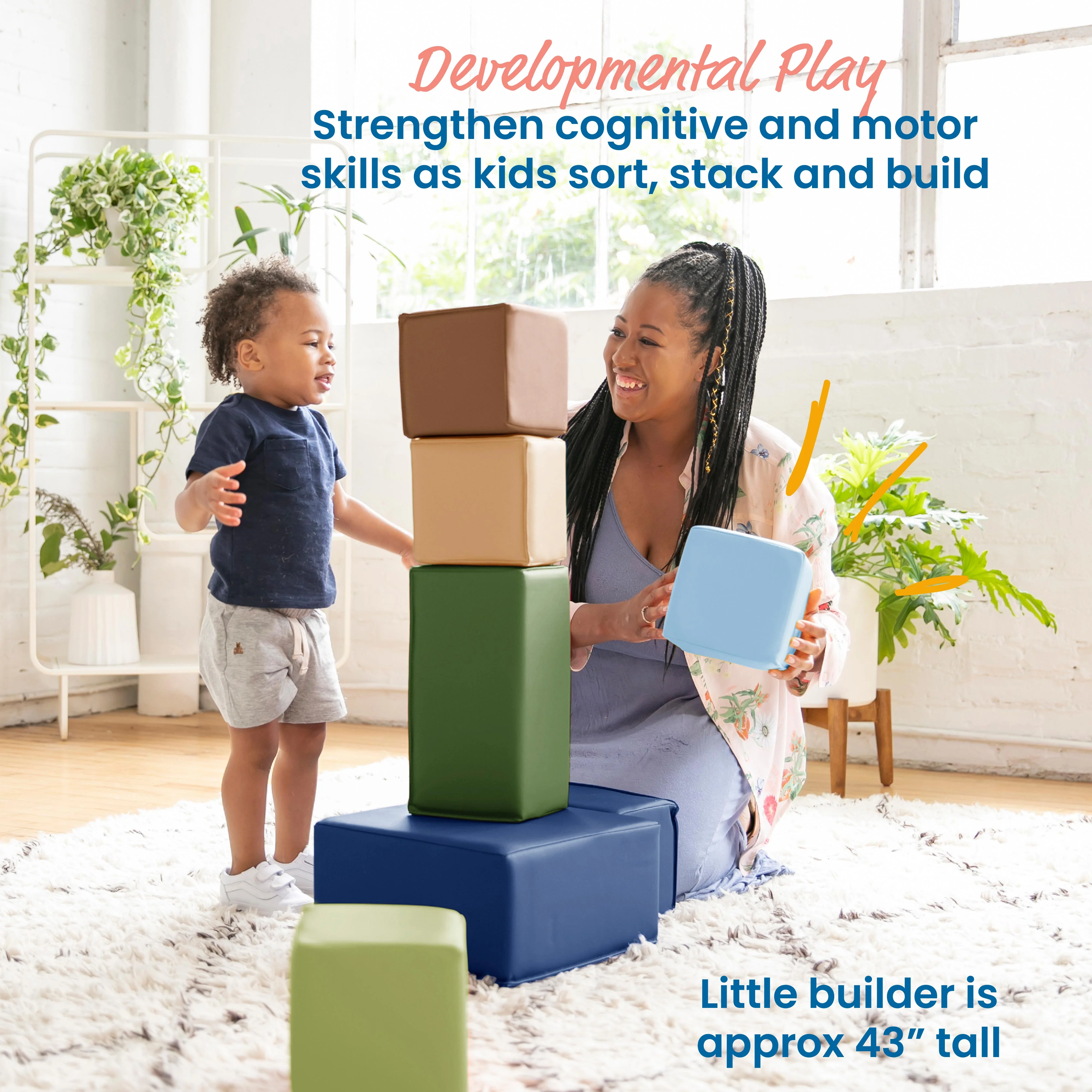 ECR4Kids SoftZone Big Foam Building Blocks, Earthtone, 7-Piece