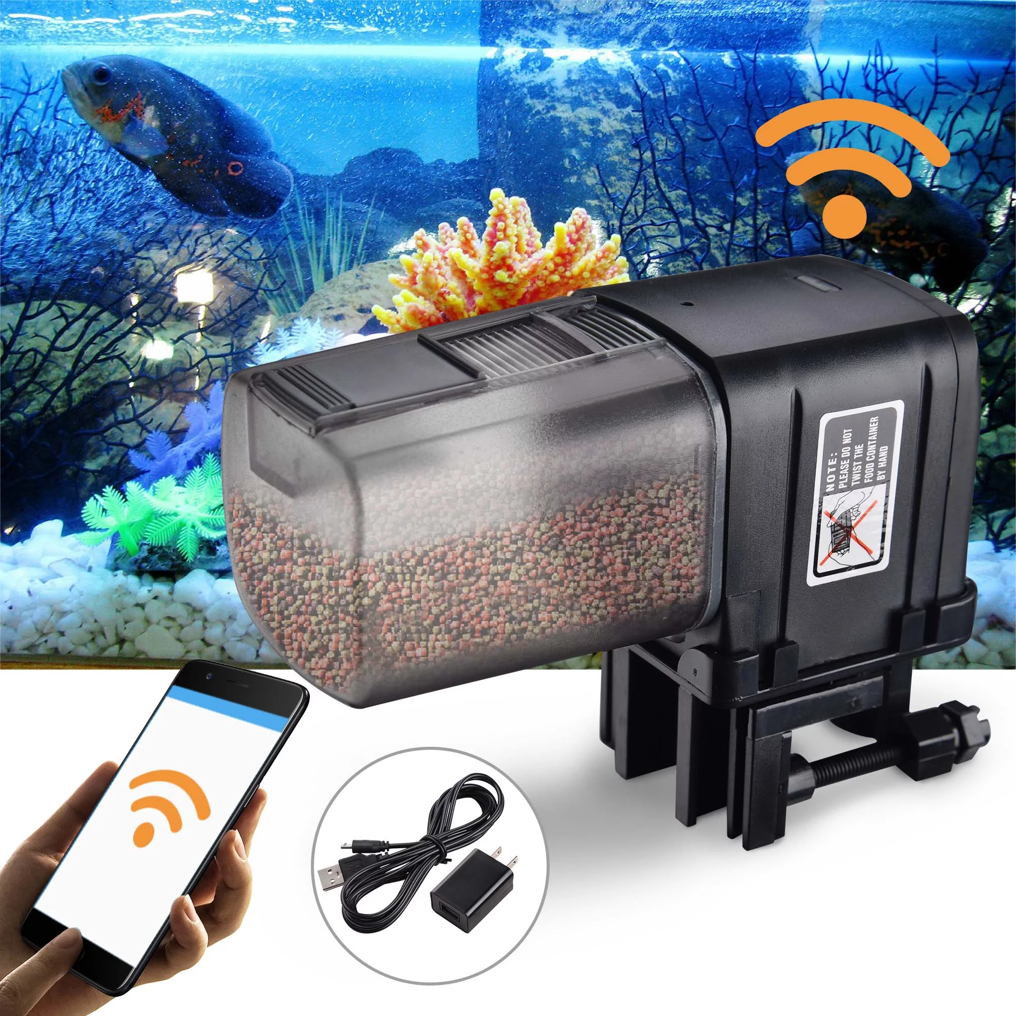 AquaBasik Wi-Fi Automatic Fish Feeder Aquarium Tank Food Dispenser w/ Vacation Timer Compatible with Alexa & Google