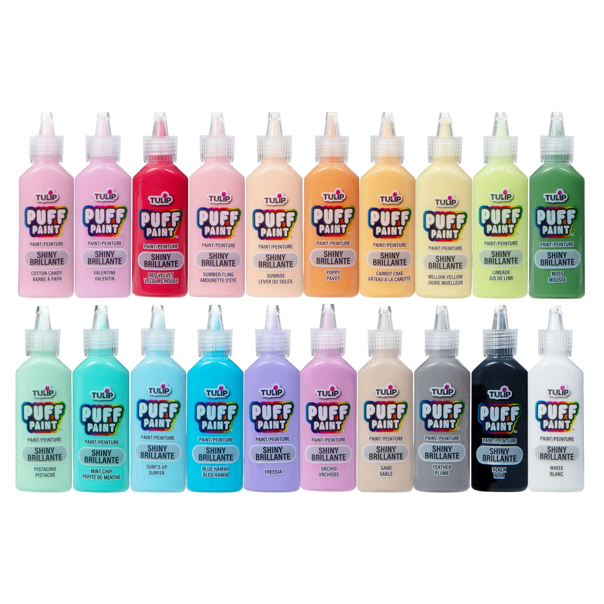 Tulip Puff Paint 20pk Mellow Rainbow, Pastel Colors in .75 fl oz Bottles