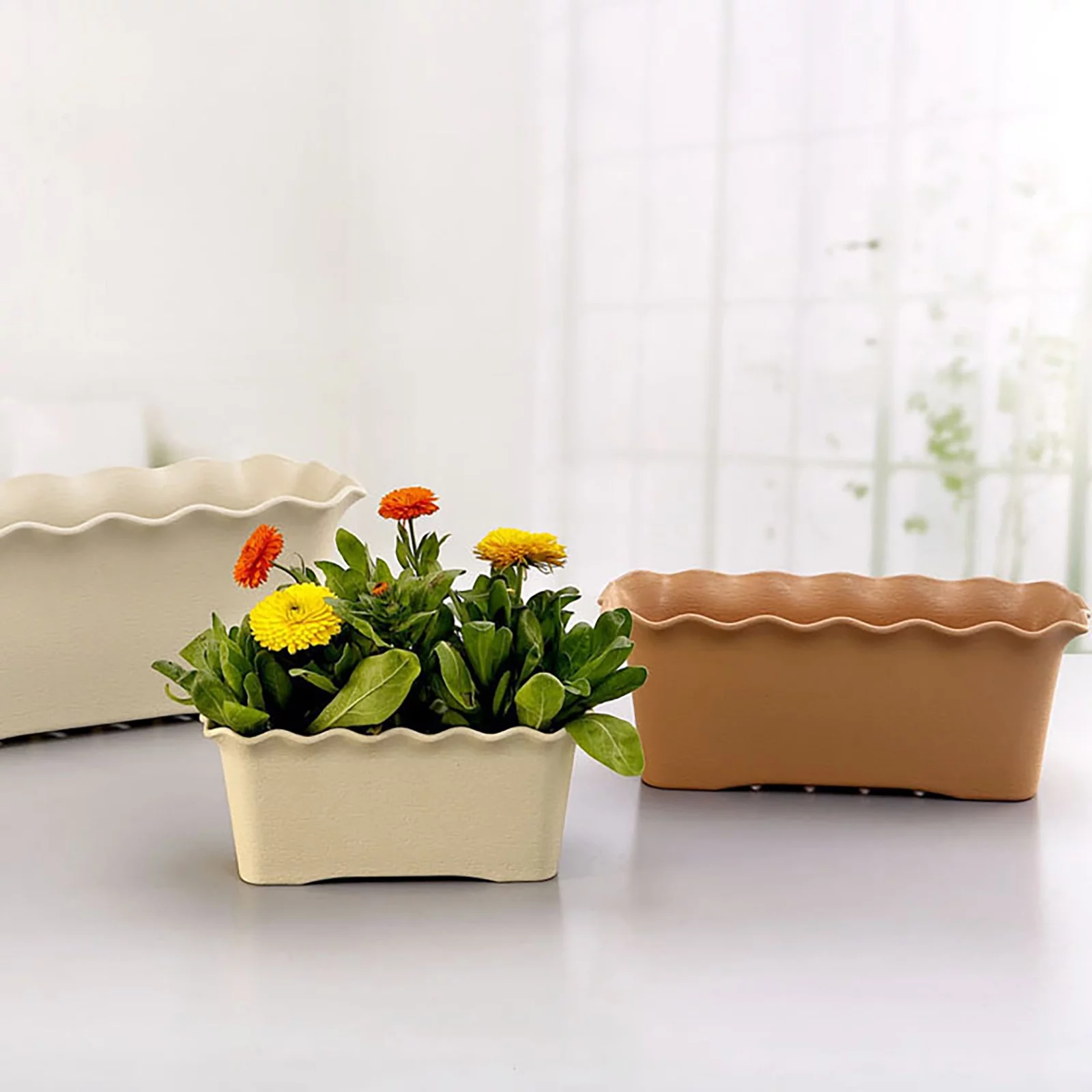 Bnnlsa Plastic Plants Nursery Pot Rectangular Flowerpot Plastic Wavy Ruffled Edge Flower Slot Home Garden Practical Tools