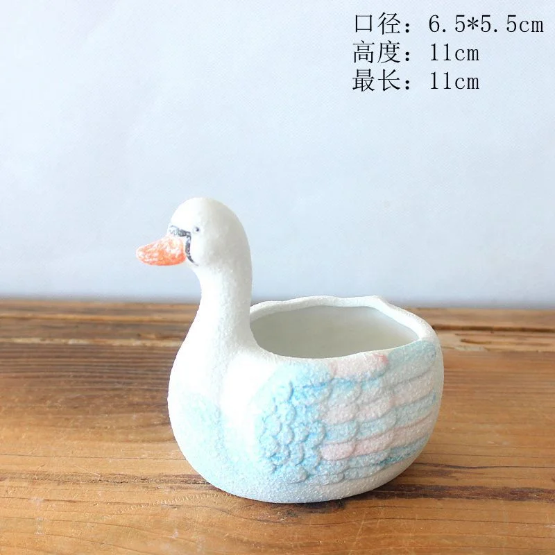 Ceramic Succulent Planter - Snowflake Glazed Swan Design