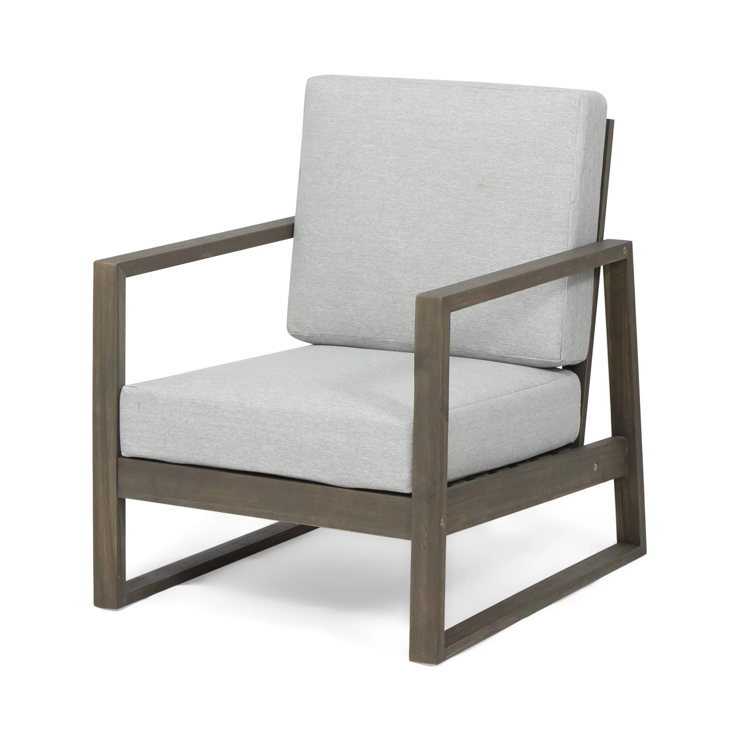 GDF Studio Silla Outdoor Acacia Wood Club Chair with Cushion, Gray and Light Gray