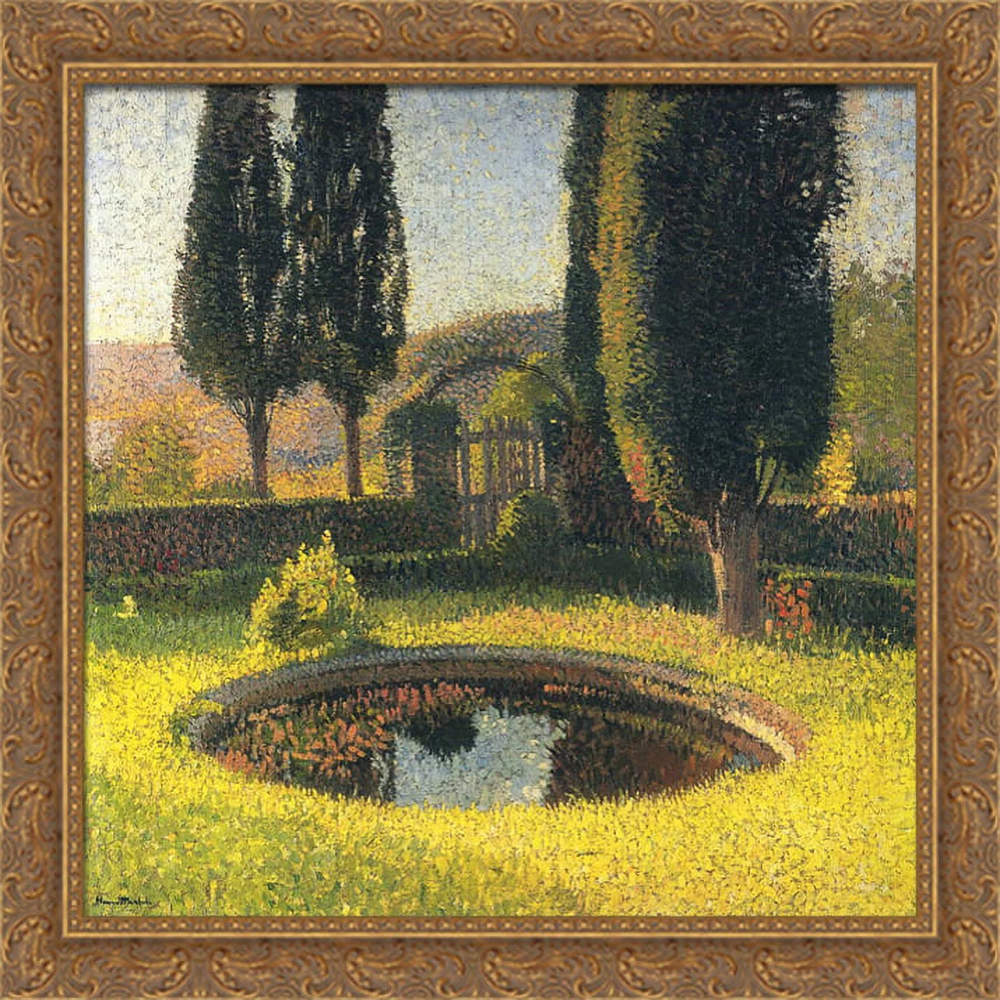 Fountain in South East Park in Marquayrol 28x28 Large Gold Ornate Wood Framed Canvas Art by Henri Martin