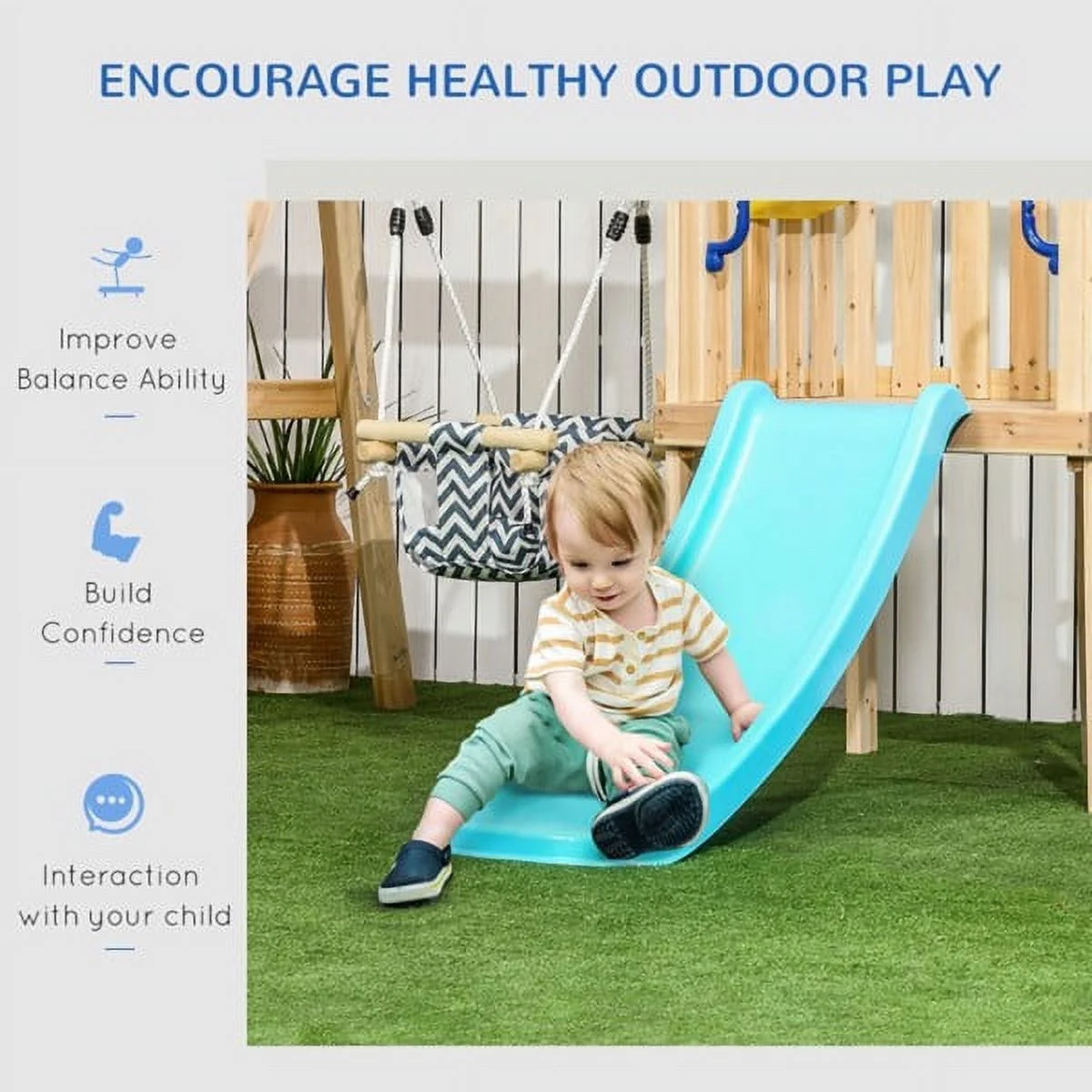 Fithood Wooden Swing Set Toddler Slide