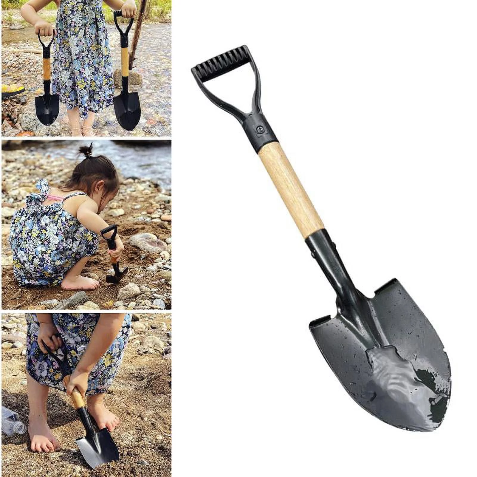 Outdoor Camping Shovel, Entrenching Tool Spade Shovel with Wood Long Handle, Gardening Planting Metal Shovel for Adults - L