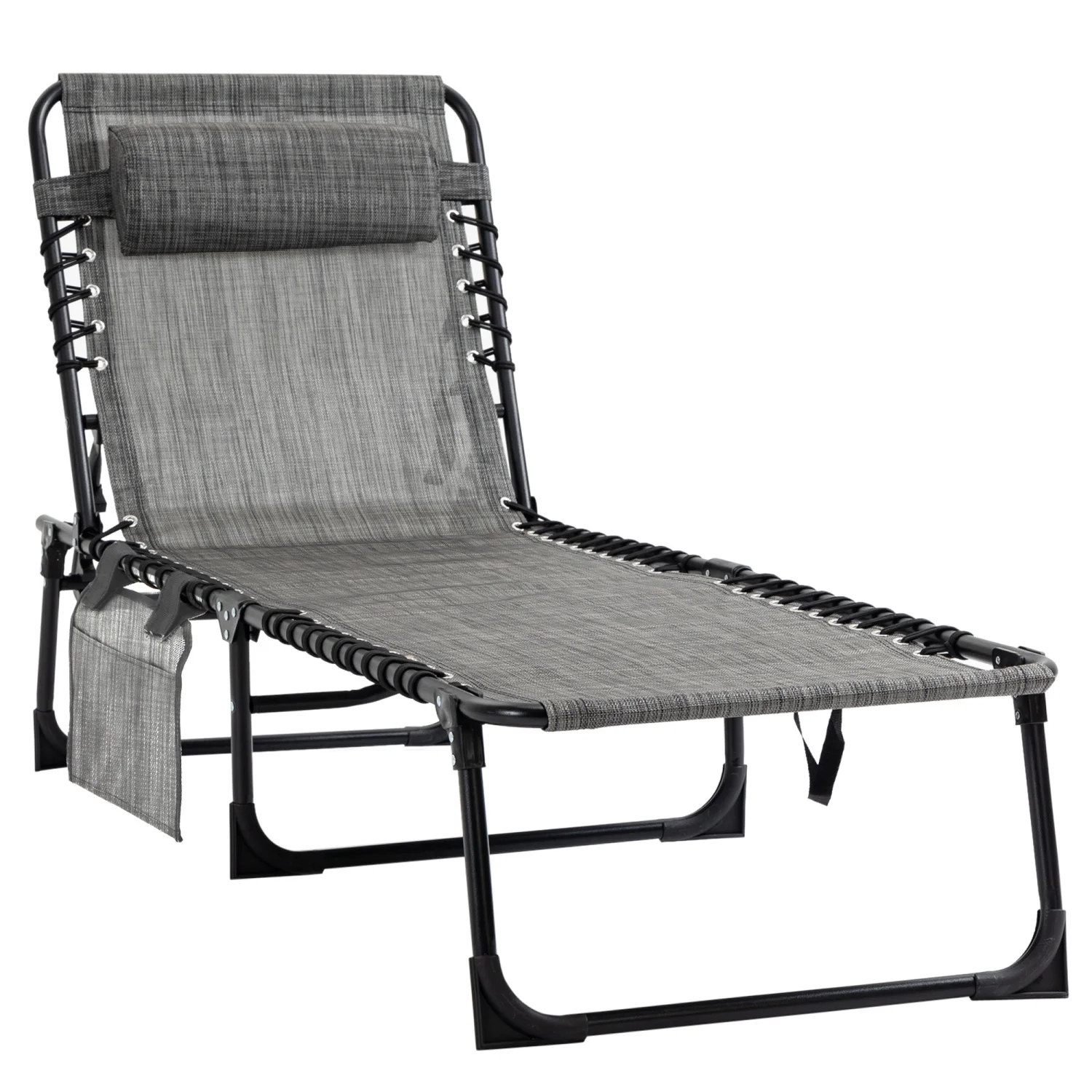 CHYUTR Reclining Chaise Lounge Chair  Portable Sun Lounger  Folding Camping Cot  with Adjustable Backrest and Removable Pillow  for Patio  Garden  Beach  Grey