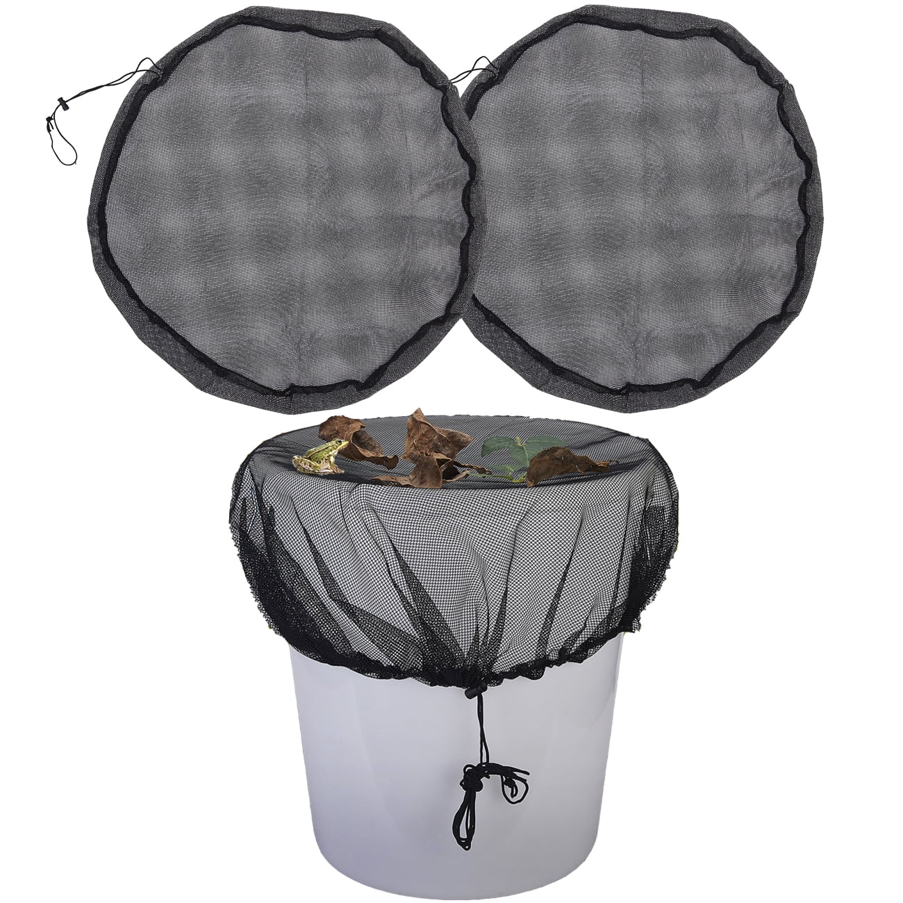GOGHOST Rain Barrel Covers,Rain Barrel Screen with Drawstring Keep Leaves and Debris Out Rain Collection,Black,2 Pack