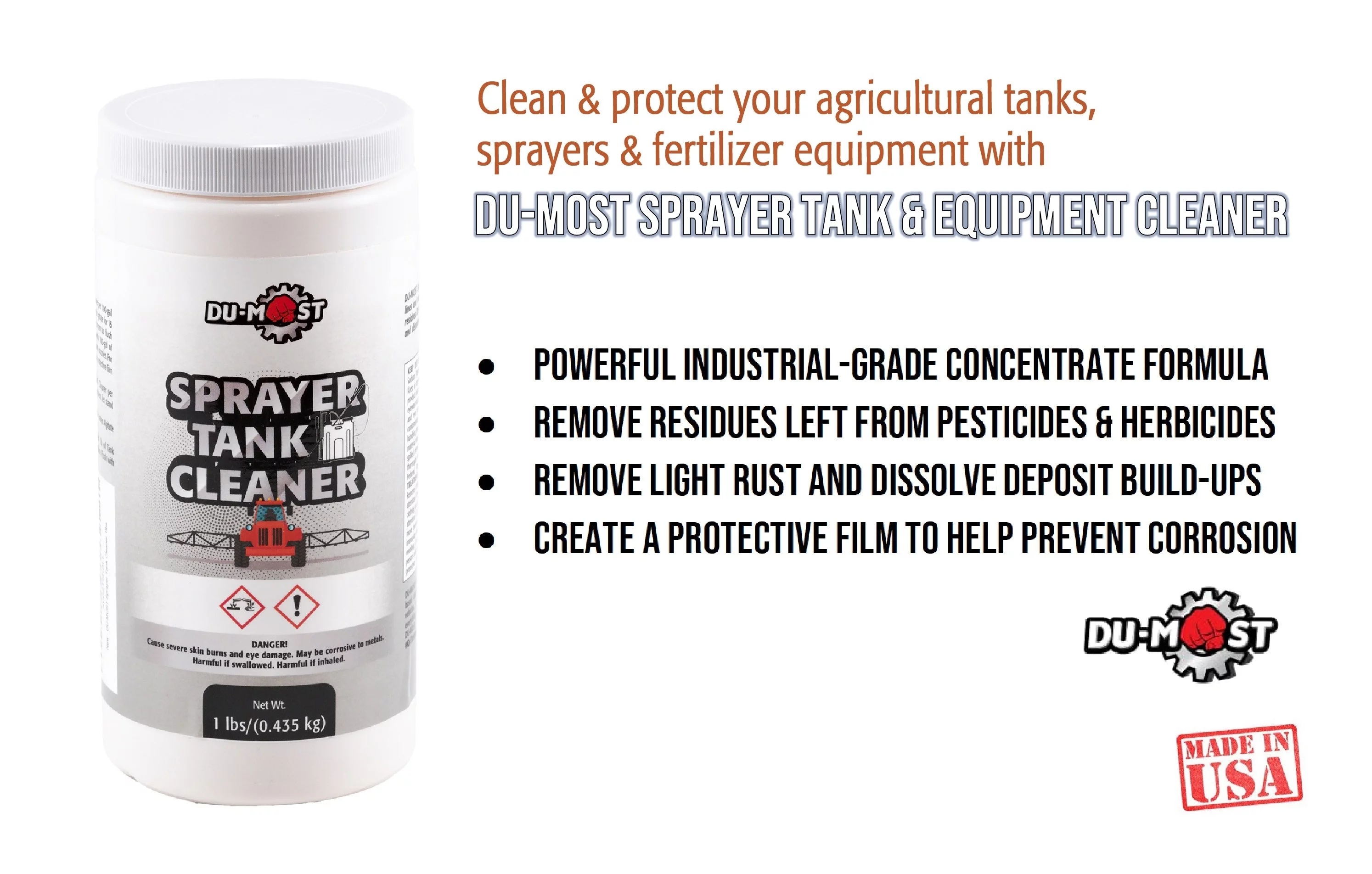 DU-MOST Spray Tank and Equipment Cleaner (Dry), Clean & Protect Agricultural Sprayer Tank, Lines & Nozzle (1 lbs)