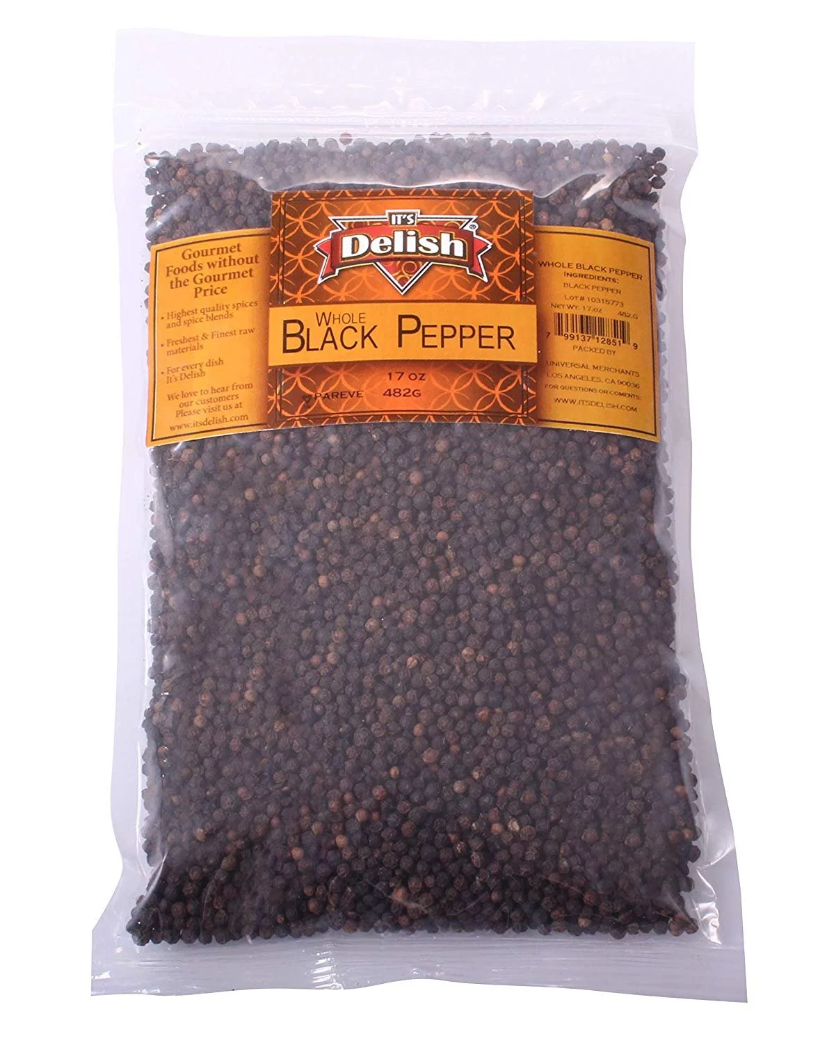 Whole Black Peppercorns - by It's Delish 1 lb  Premium Kosher All Natural Whole Black Pepper for Grinder