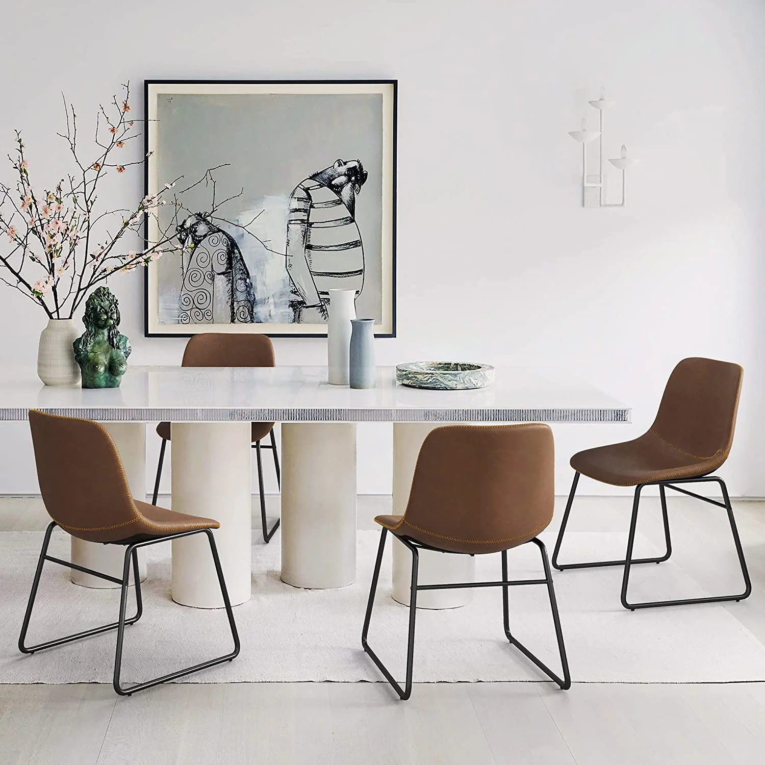 FDIGLUL Alexander Indoor Industrial Faux Leather  Stools  Urban Armless Dining Chairs with Metal Legs  Modern Counter Height Barstools for High Desk Home Office Restaurants 24" Brown