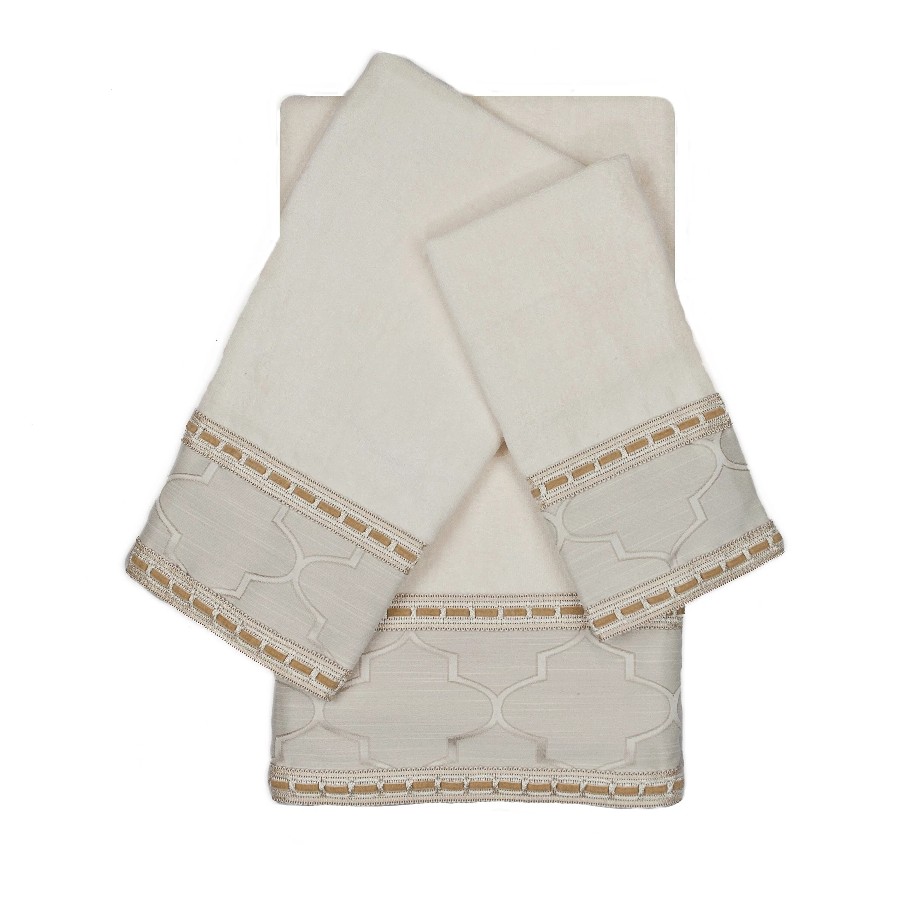 Austin Horn En Vogue Austin Horn En'Vogue Stanton Ribbon Ecru 3-piece Decorative Embellished Towel Set