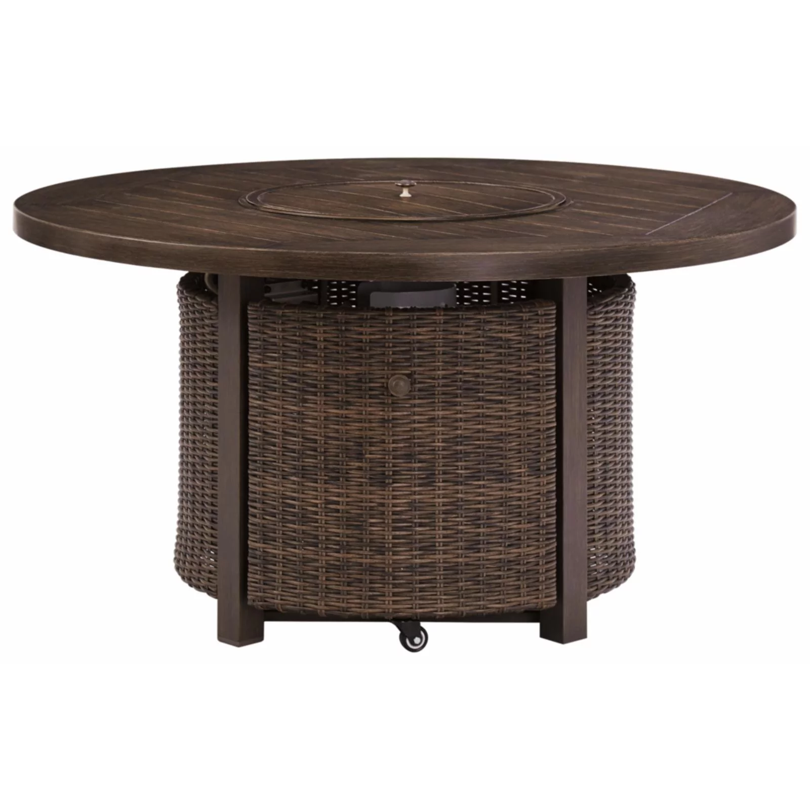 Signature Design by Ashley Paradise Trail Round Fire Pit Table in Medium Brown