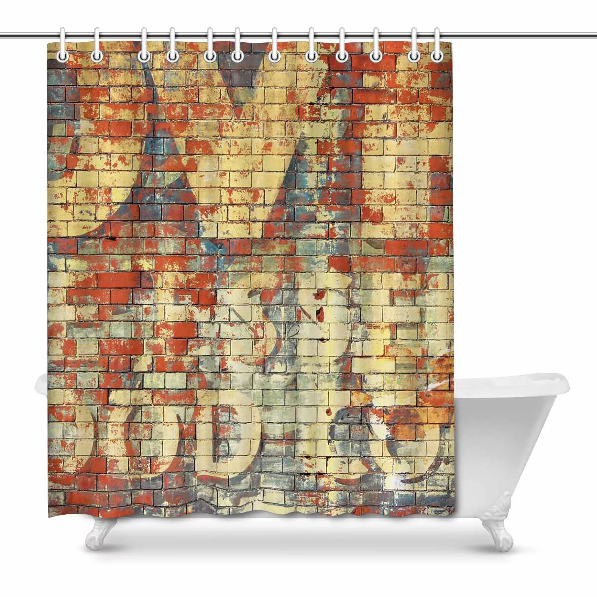 MKHERT Funny An Old Grunge Red Brick Wall with Painted Letters Waterproof Shower Curtain Decor Fabric Bathroom Set 66x72 inch