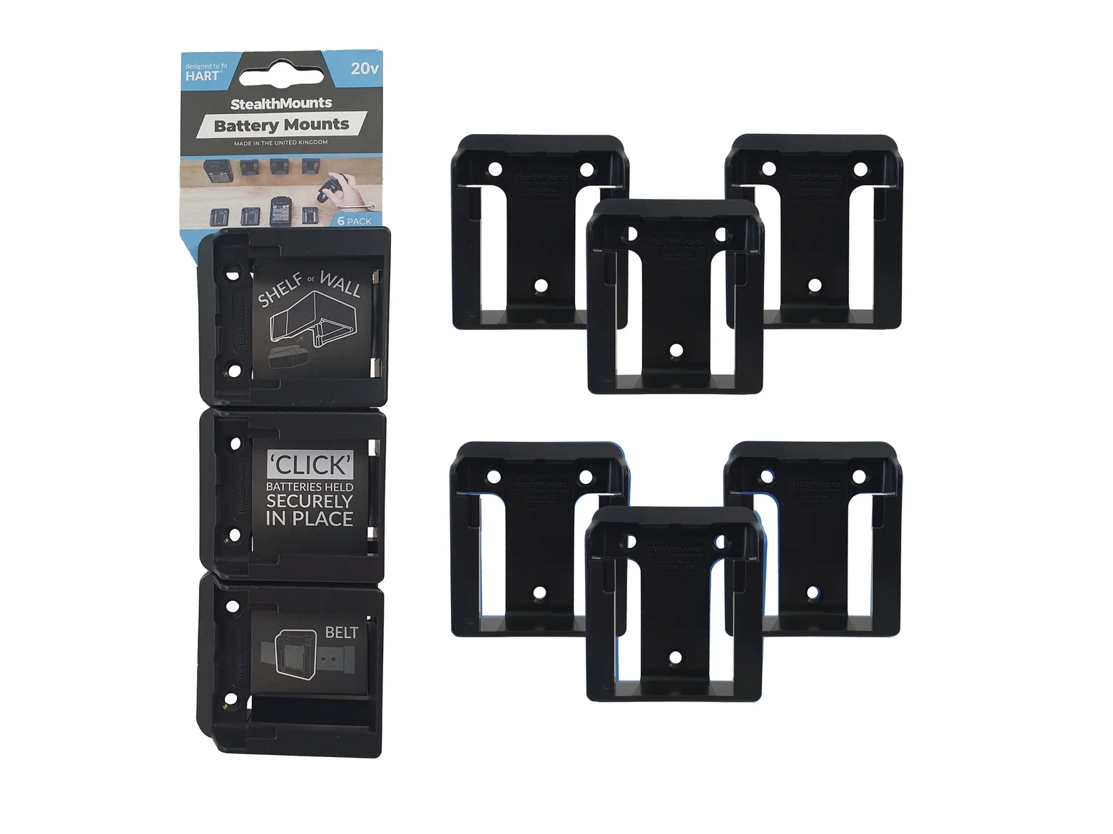 StealthMounts - Black Battery Mounts for Hart 20v | Battery Holders | Package of 6