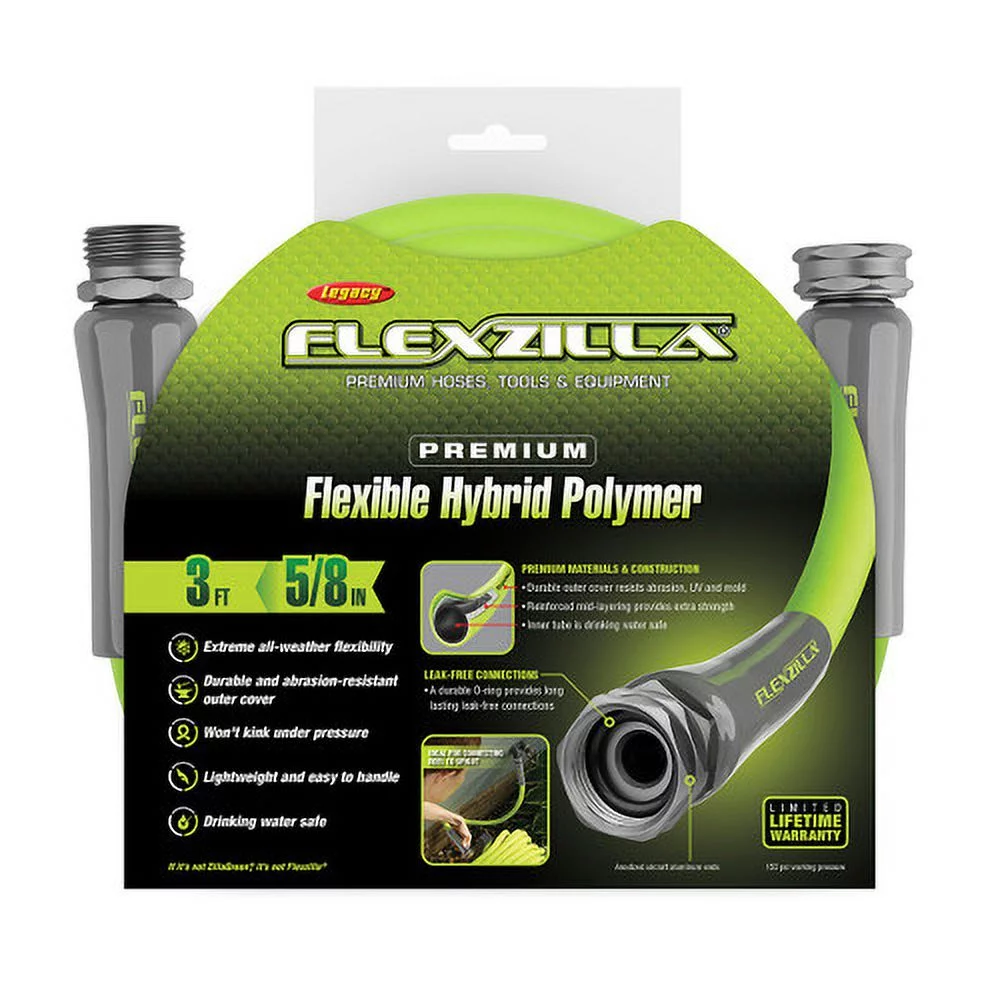 1PK Flexzilla HFZG503YW 5/8 in x 3 ft. Garden Lead-In Hose with 3/4 in. GHT Fittings