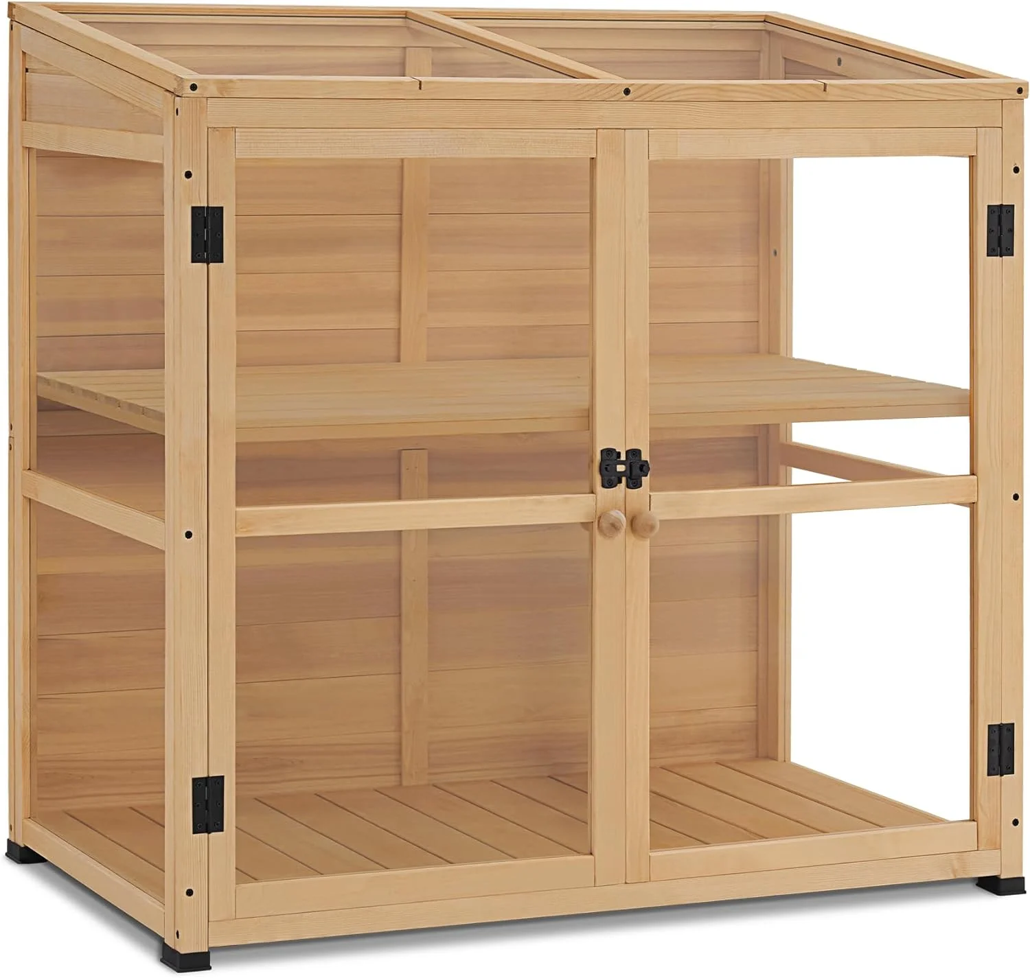 Wooden Cold Frame Greenhouse, Wooden Greenhouse Cabinet Kit with Adjustable Shelf & Lockable Door, Fully Transparent Polycarbonate Greenhouse for Outdoor Indoor Use, 0718 (Natural)