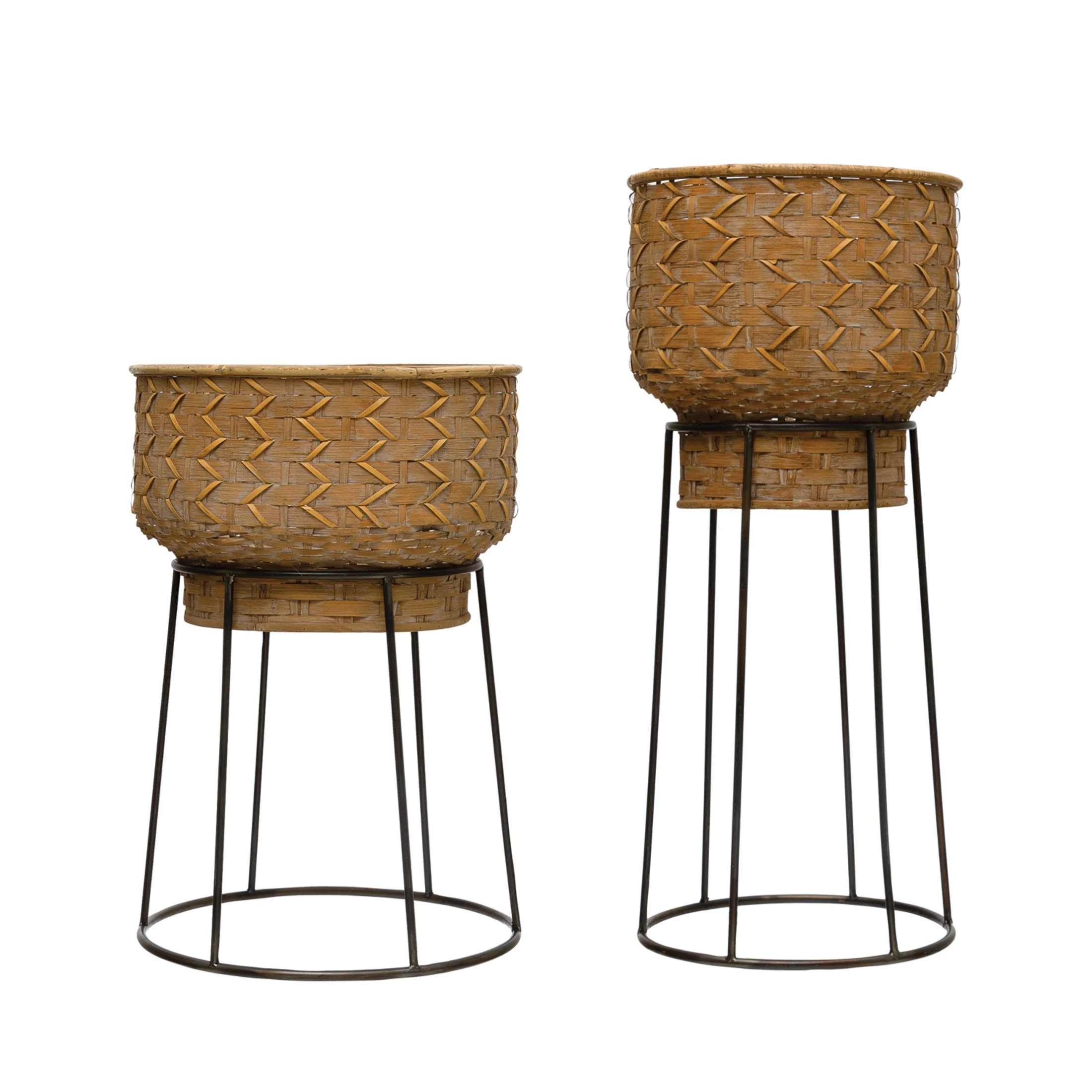 Bloomingville Hand-Woven Rattan Planter with Metal Stand