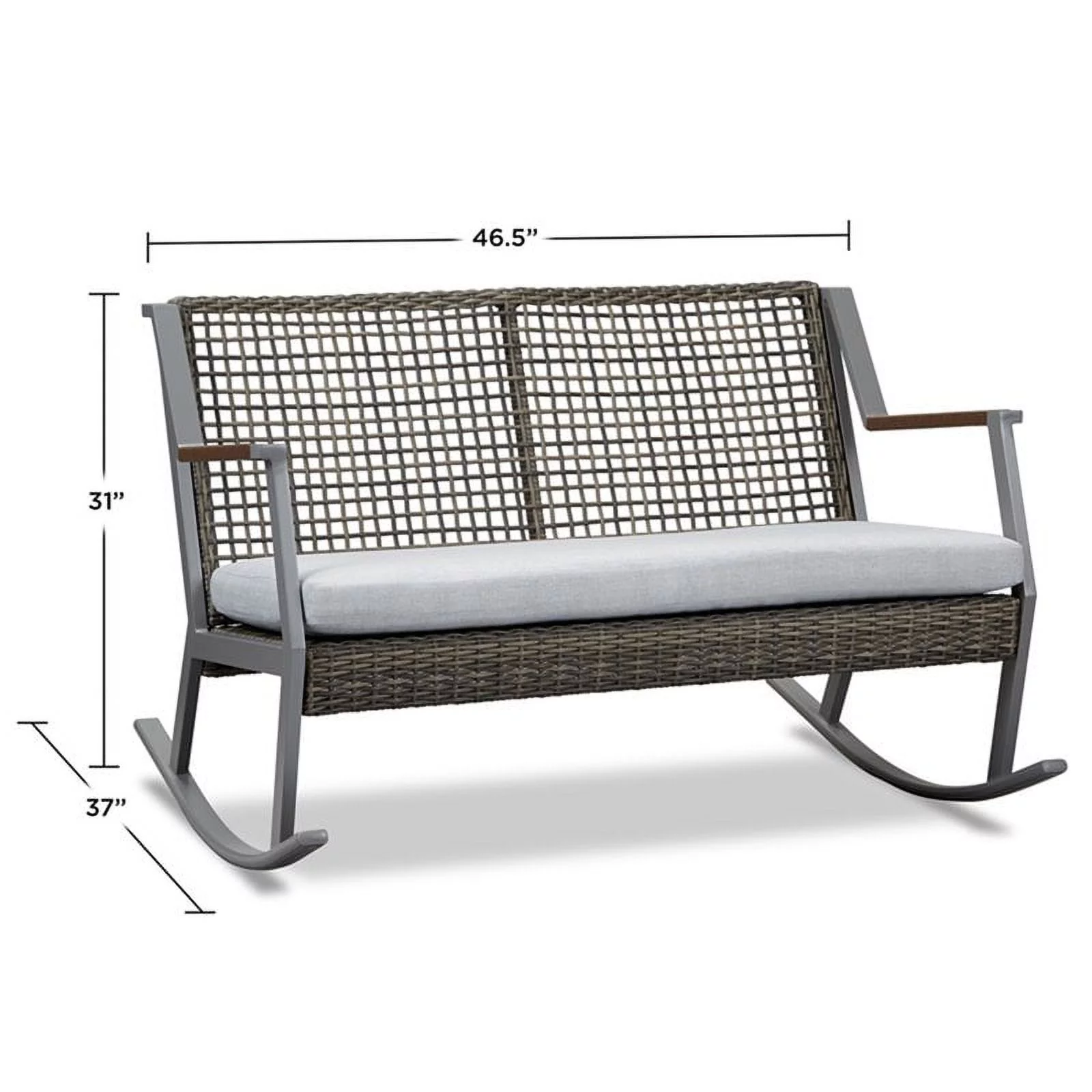 Home Square 3-Piece Set with 2 Patio Rocker Chairs & Patio Rocker Bench in Gray