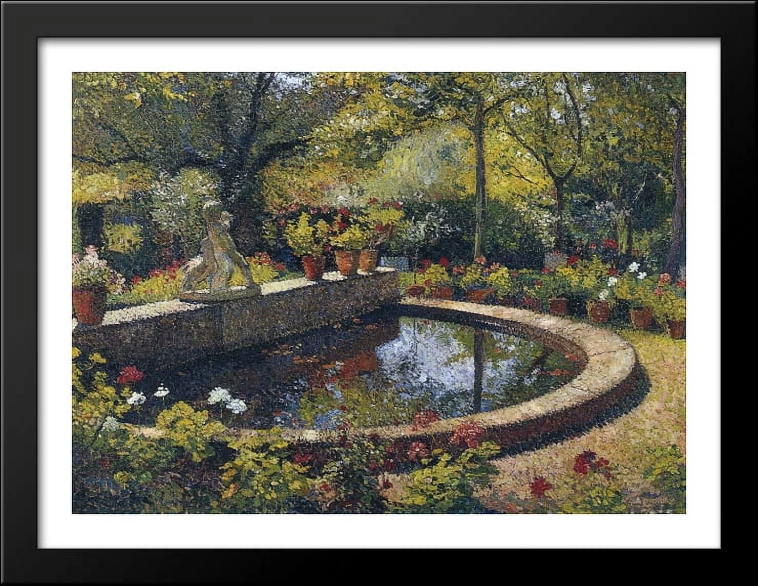 Fountain in My Garden 38x28 Large Black Wood Framed Print Art by Henri Martin