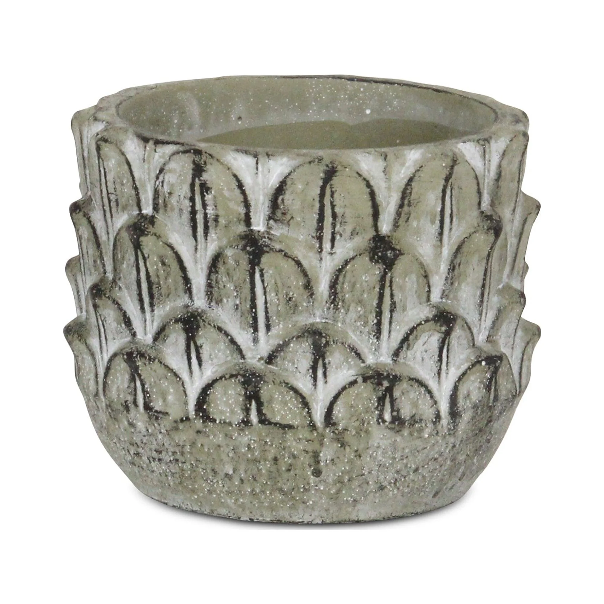 Cheungs 5451S Cement Pot with Overlapping Feather Pattern, Round - Small