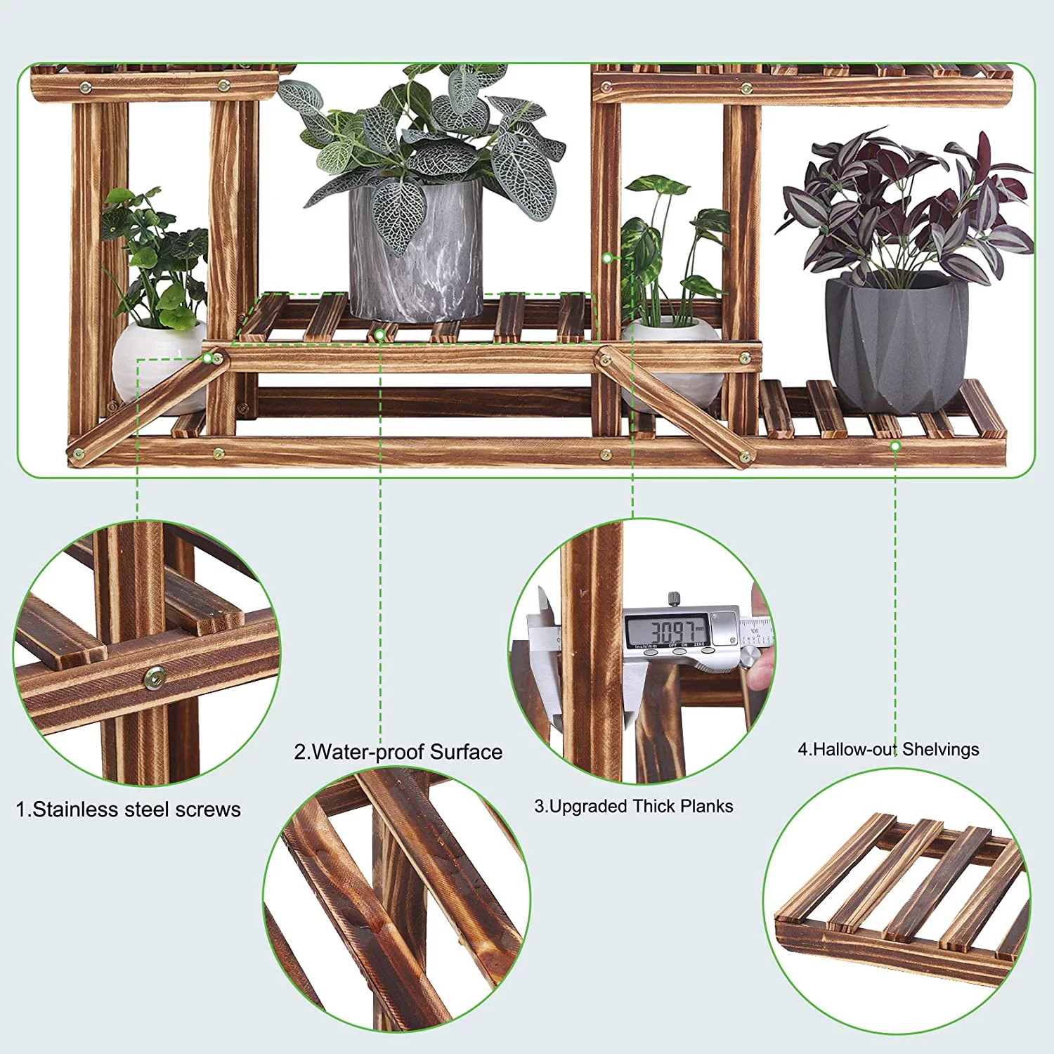 Wisfor Flower Rack Plant Stand Solid Pine Wood Shelves Multi Tier Bonsai Shelf, Brown