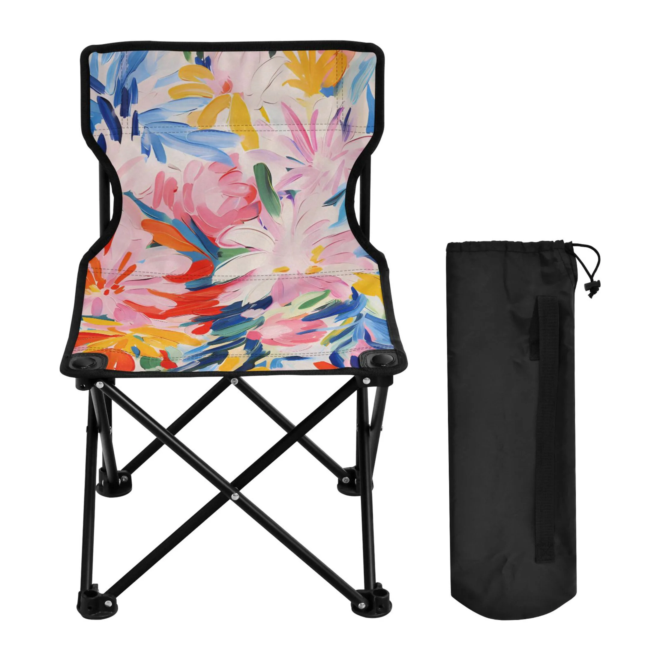 Flowers Abstract Pattern Portable Camping Chair Small for Kids Outdoor Folding Beach Chair Fishing Chair Lawn Chair with Carry Bag