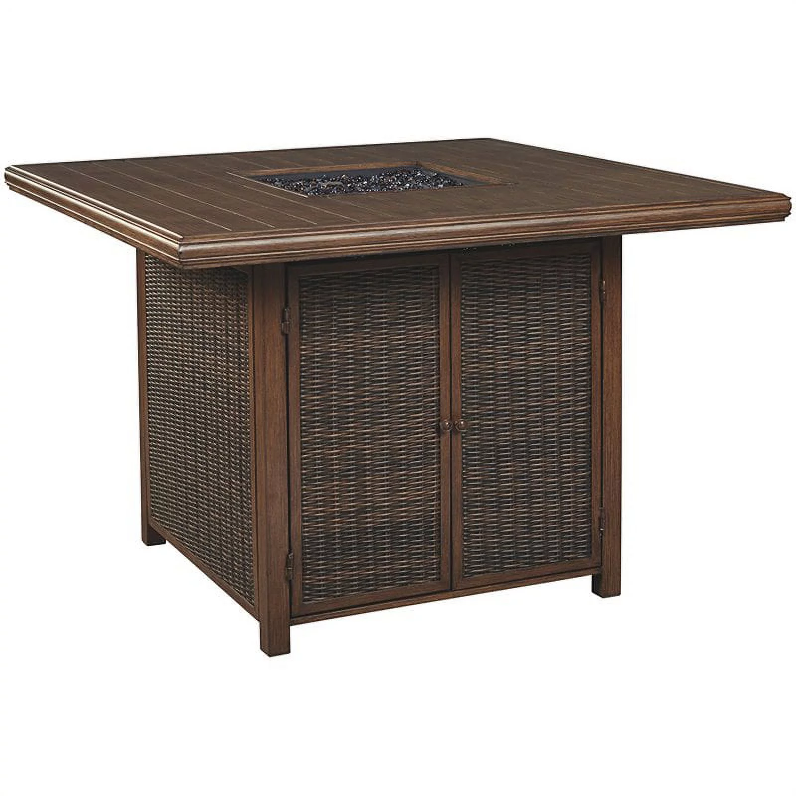 Bowery Hill Patio Fire Pit Pub Table in Brown