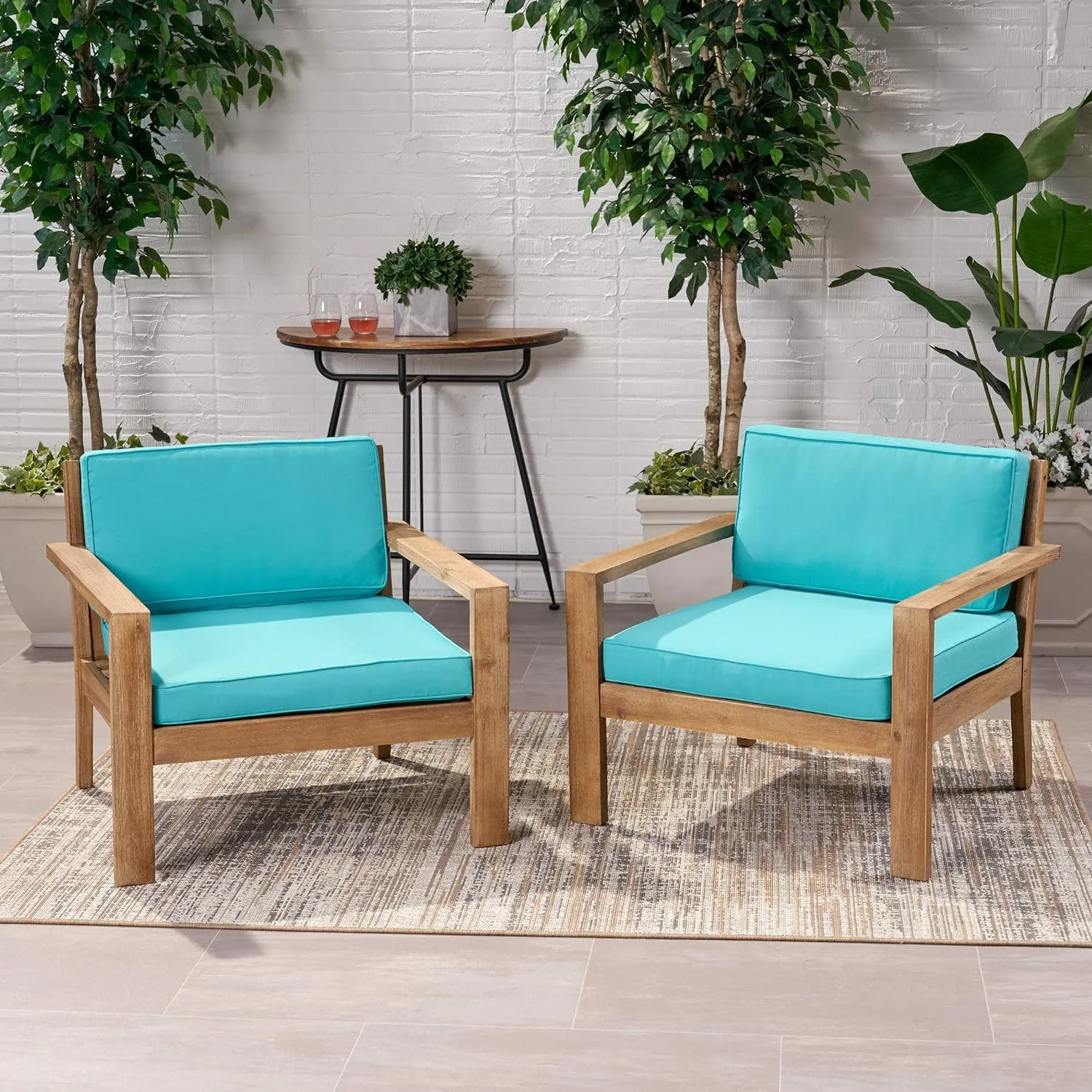 Transform Your Outdoor Oasis with a Luxurious Pair of 2 Premium Acacia Wood Club Chairs to Indulge in Ultimate Relaxation and Bliss in Your Backyard or Deck - Sleek Modern Style with Plus