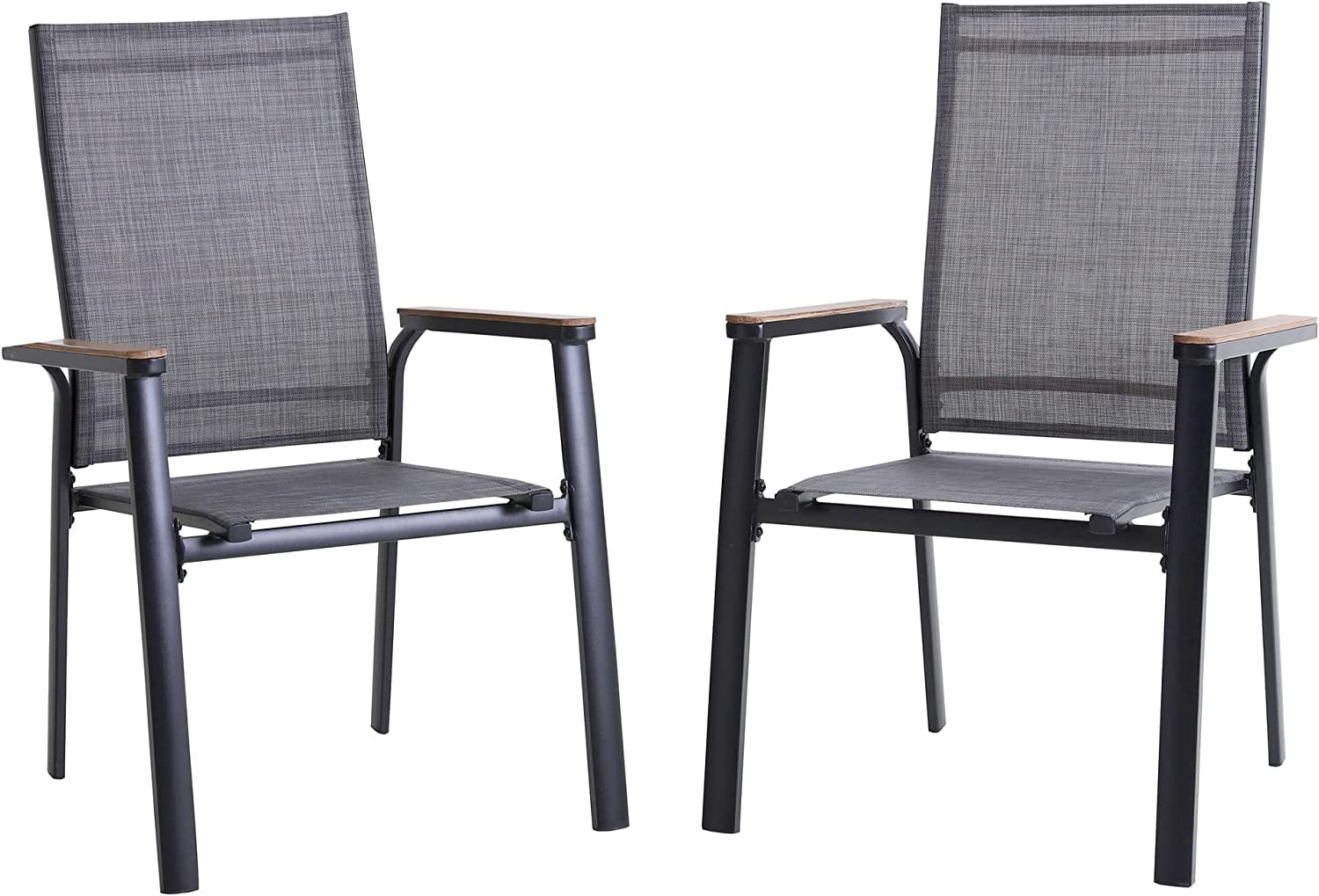 Patio Dining Chairs Set Of 2, Aluminum Ouudoor Patio Dining Sling Chair, Patio Furniture Set Wood-Like Armrest & Wider Seat For Deck Backyard Restaurant, Grey