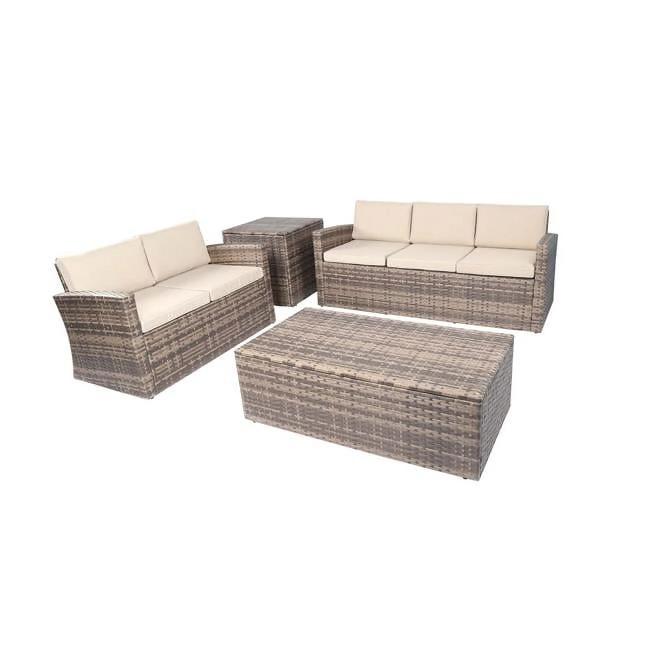 Baner Garden  Outdoor Full Sofa Coffee & Side Table Rattan Pool Patio Garden Set - Mixed Grey