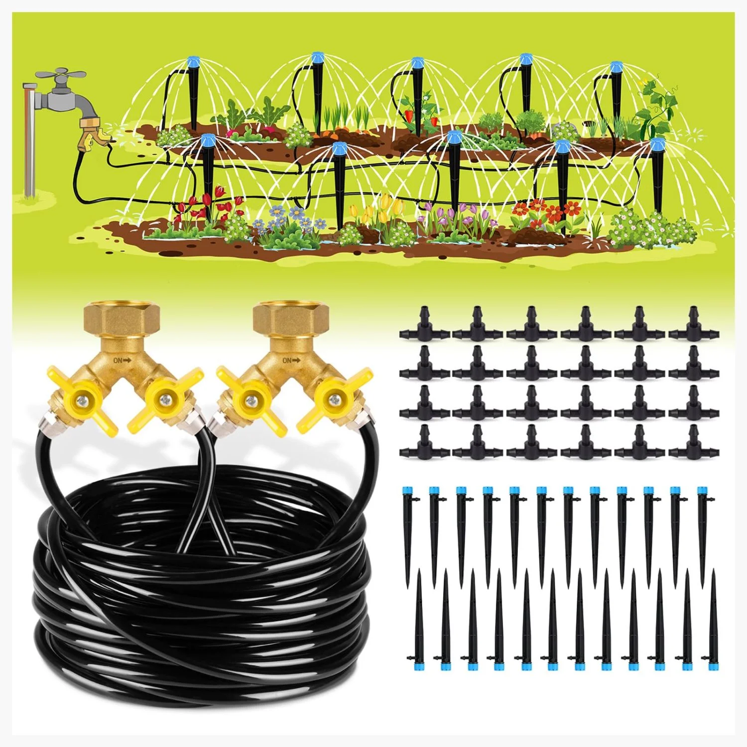 YPDCHB 100ft Drip Irrigation Kit Plant Watering System 8x5mm Blank Distribution Tubing DIY Automatic Irrigation Equipment Set for Garden Greenhouse Flower Bed Patio Lawn