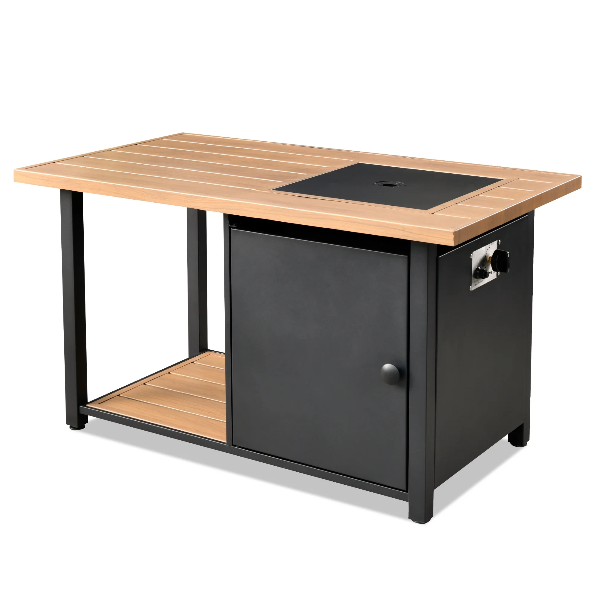 HOOOWOOO Outdoor Gas Propane Fire Pit Table Smokeless Large Rectangle Stainless Steel Frame Fire Pit Table with Removable Lid and Lava Rock