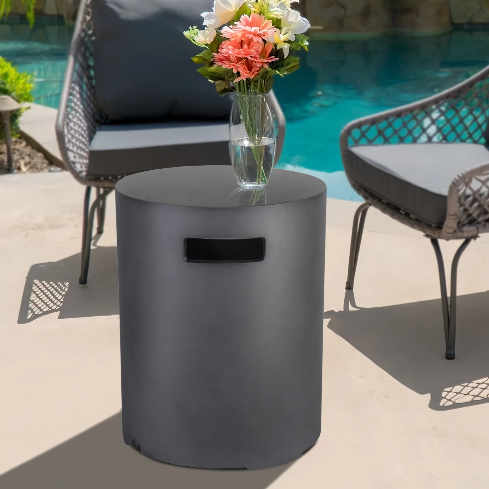 Faux Dark Concrete Texture Fire Pit Cover Outdoor Gas Tank