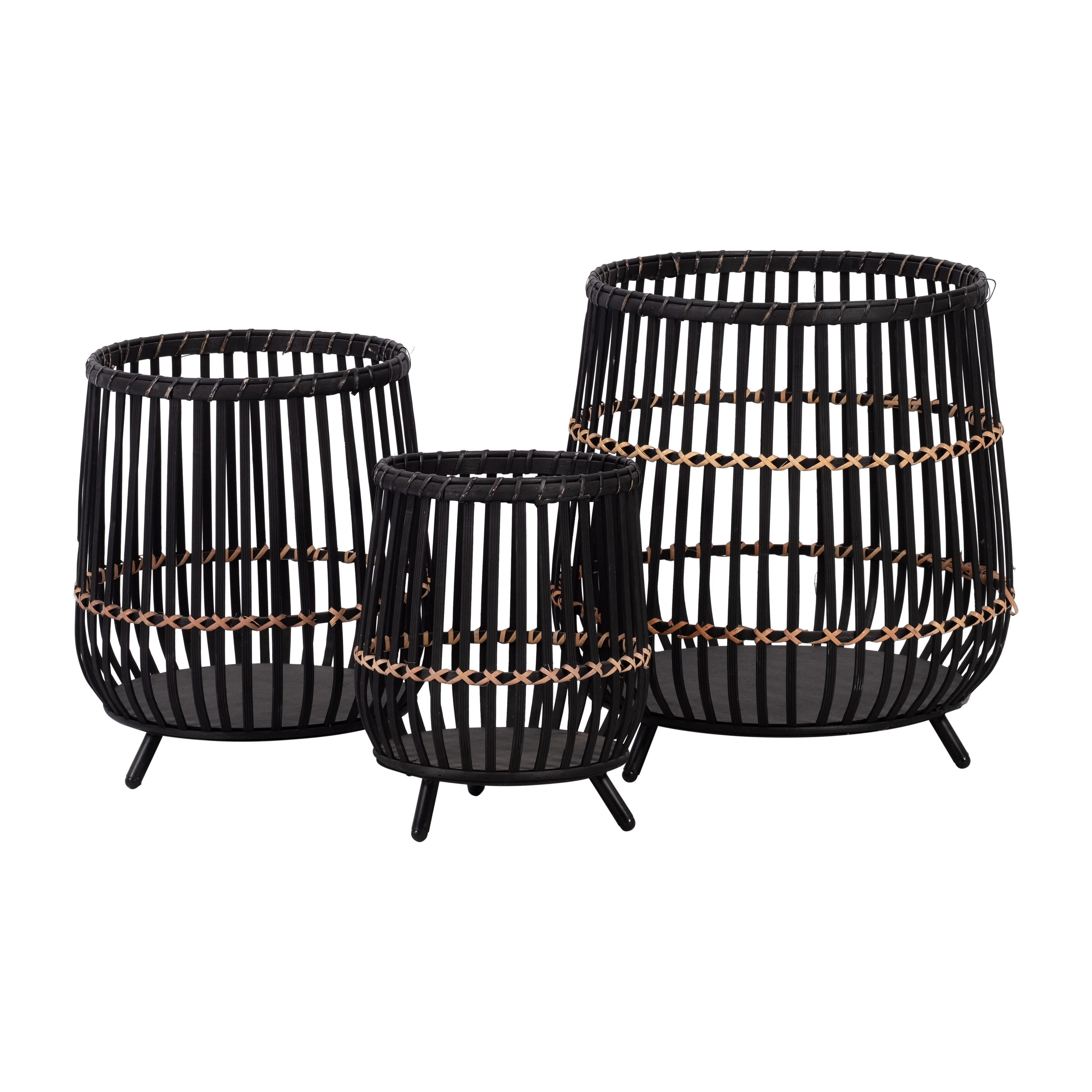 Bamboo Footed Planters Set - Set of 3 - 14.0 - Elevate your decor with stylish planters!