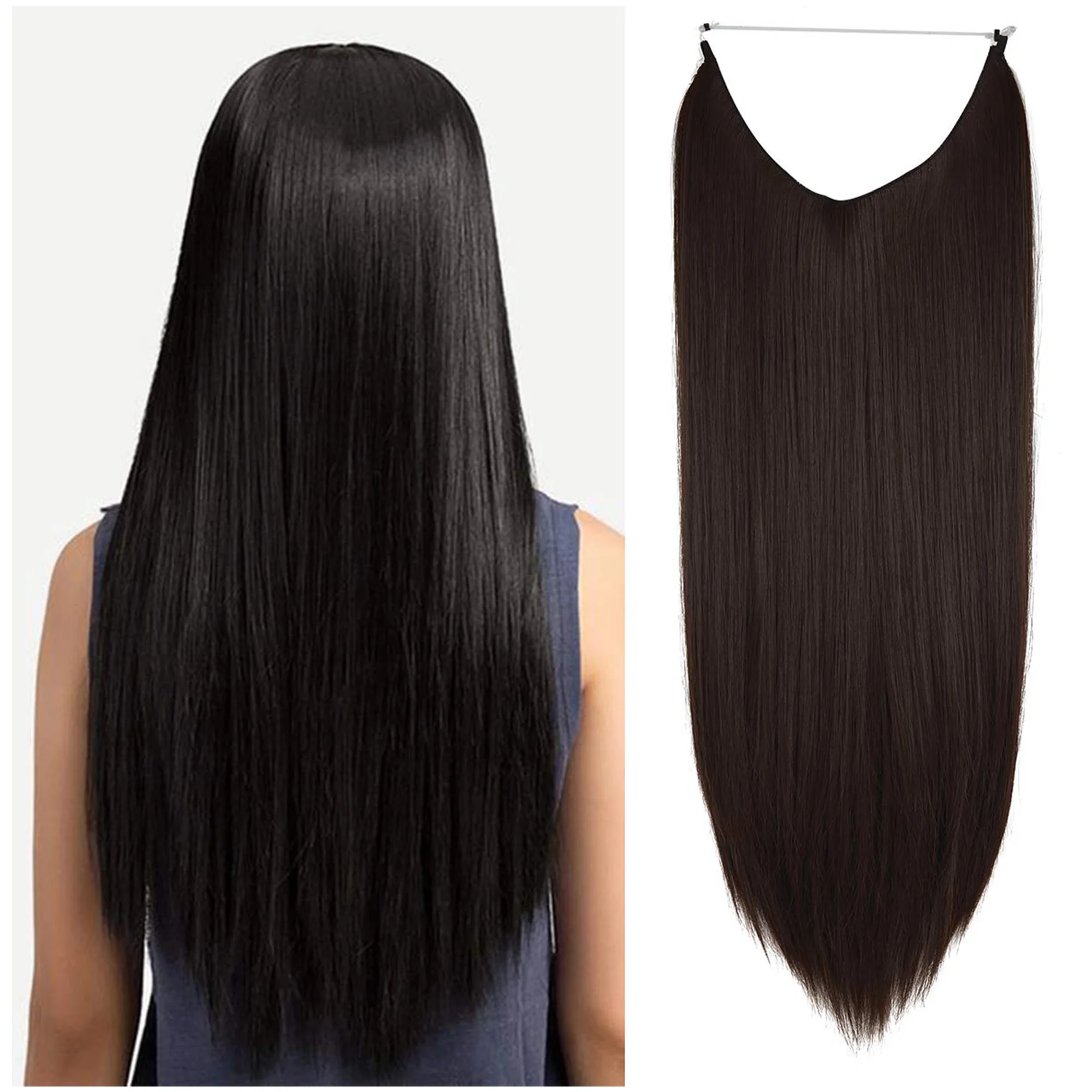 Youloveit 22Inchs Straight Miracle Translucent Invisible Wire Wire Hidden Extensions Fish Line on Synthetic Straight Hair Extensions Hairpieces No Clip (Dirty Blonde - 18H613)