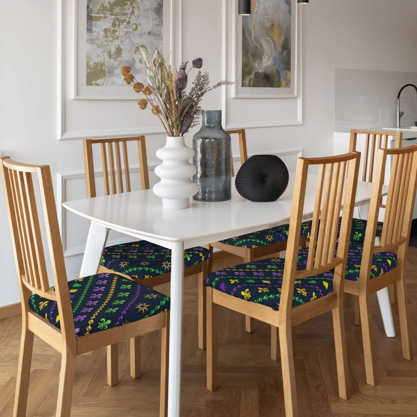 Bingfone Mardi Gras Strings Of Beads Restaurant Chair Seat Covers,Removable Washable Chair Covers Protects