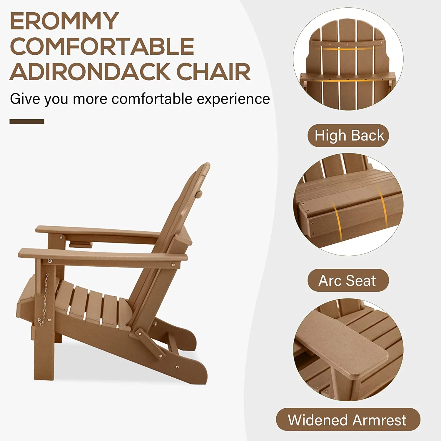 Erommy HDPE Folding Adirondack Chair with Cup, Chocolate