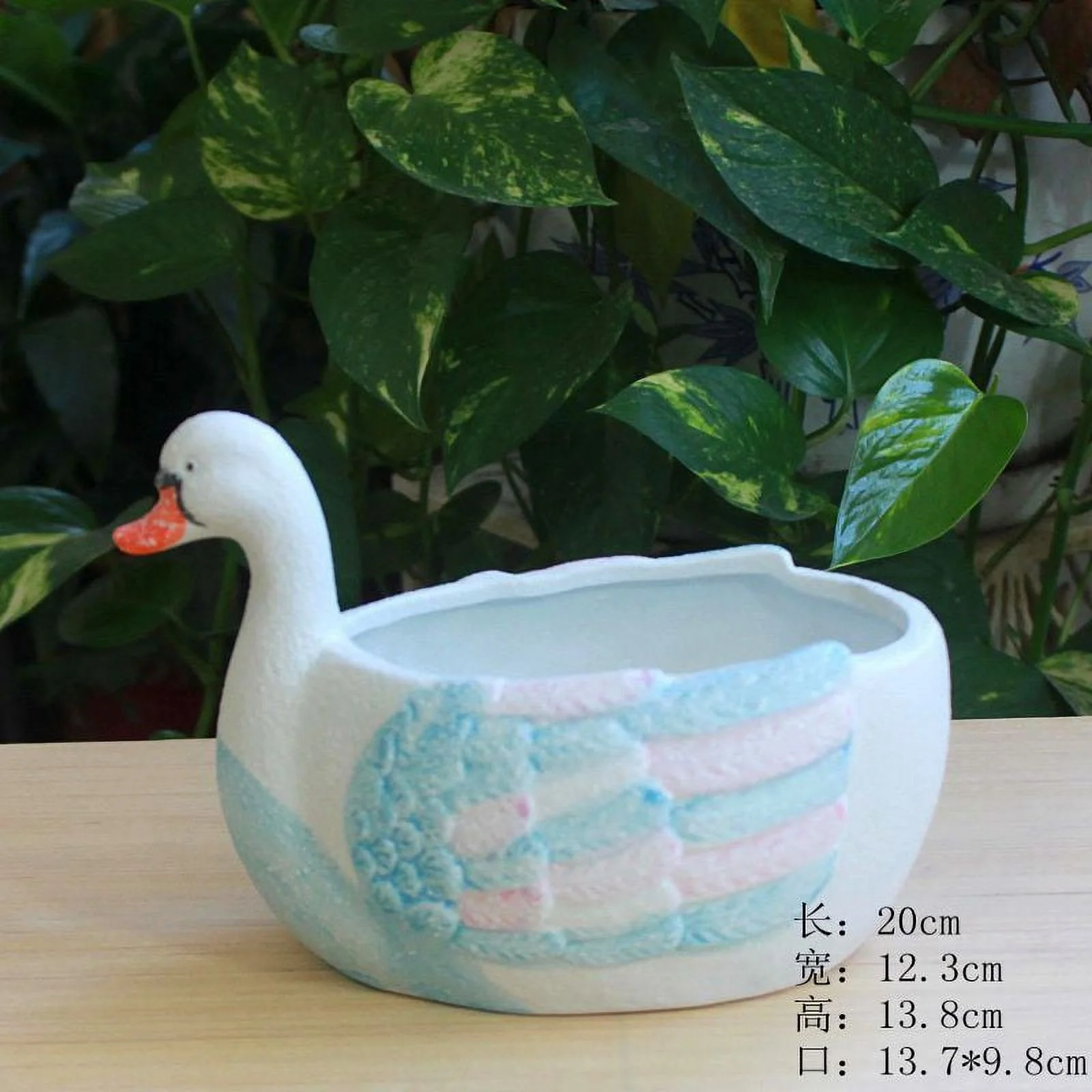 Ceramic Duck Succulent Planter - Snowflake Glaze, Indoor Plant Pot