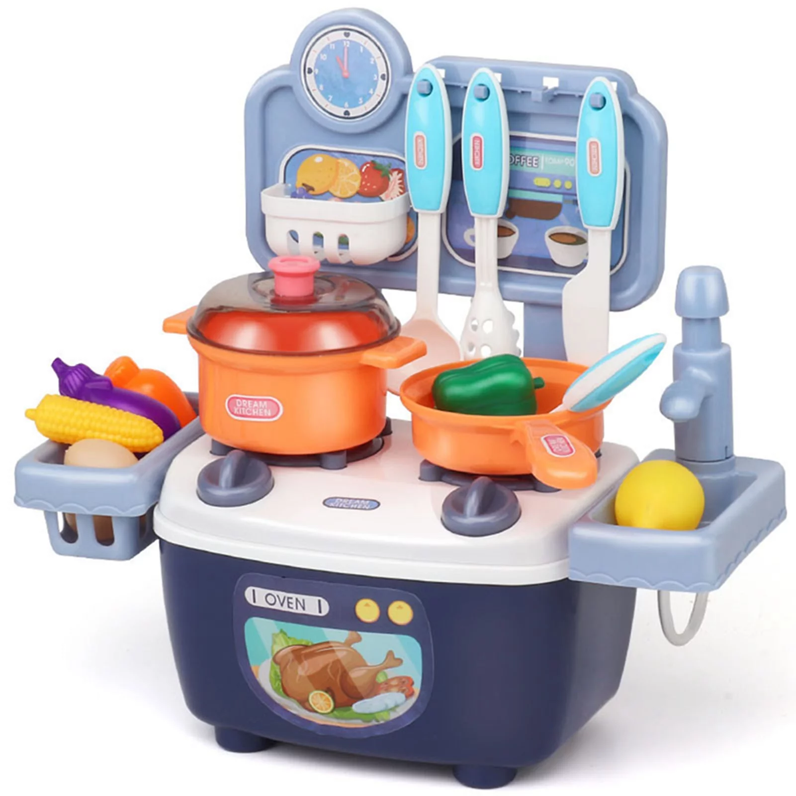 Goldmeet Children Kitchen Toys Plastic Educational Kids Cookware Playset Cooking Toys Birthday Gifts Blue
