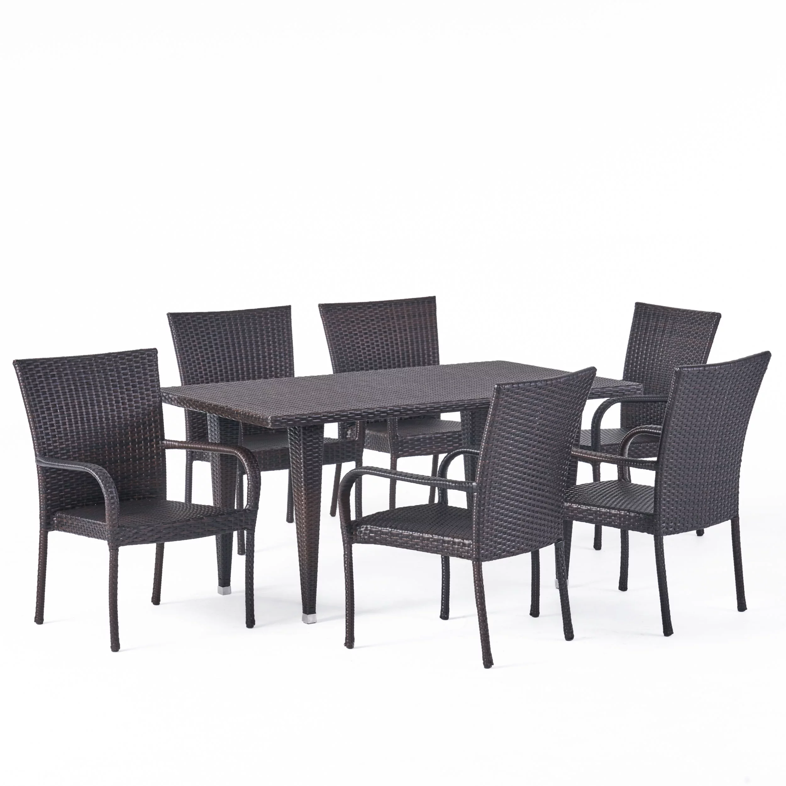 GDF Studio Tomlin Outdoor Wicker 7 Piece Dining Set, Multibrown