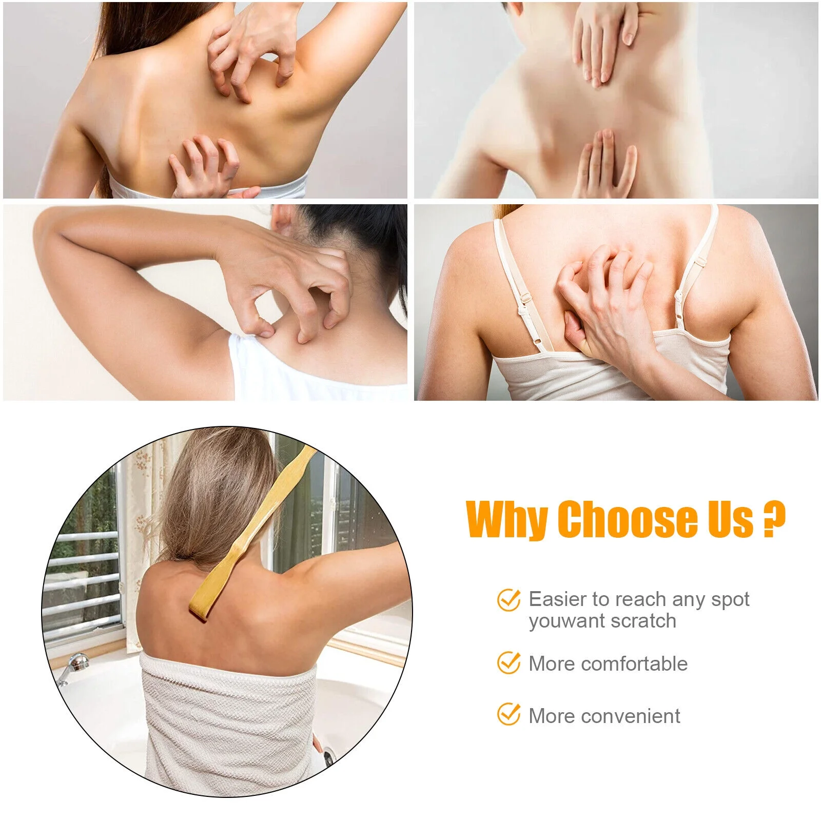 3X Natural Bamboo Wooden Tickling Rake Back Scratcher Pick Itch Relief Tool Gift