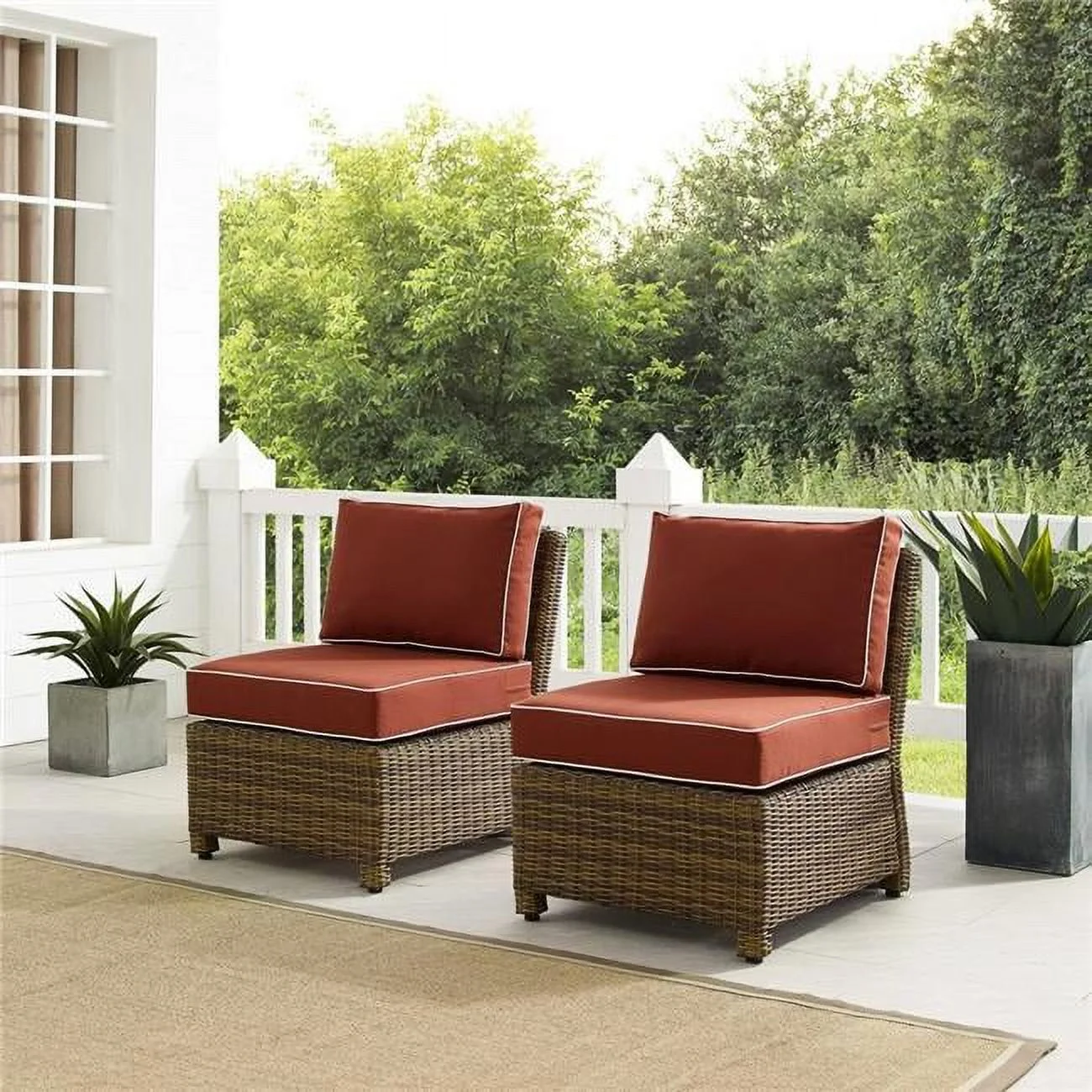 32.5 x 25 x 31.5 in.  Outdoor Wicker Chair Set with 2 Armless Chairs, Sangria & Weathered Brown - 2 Piece