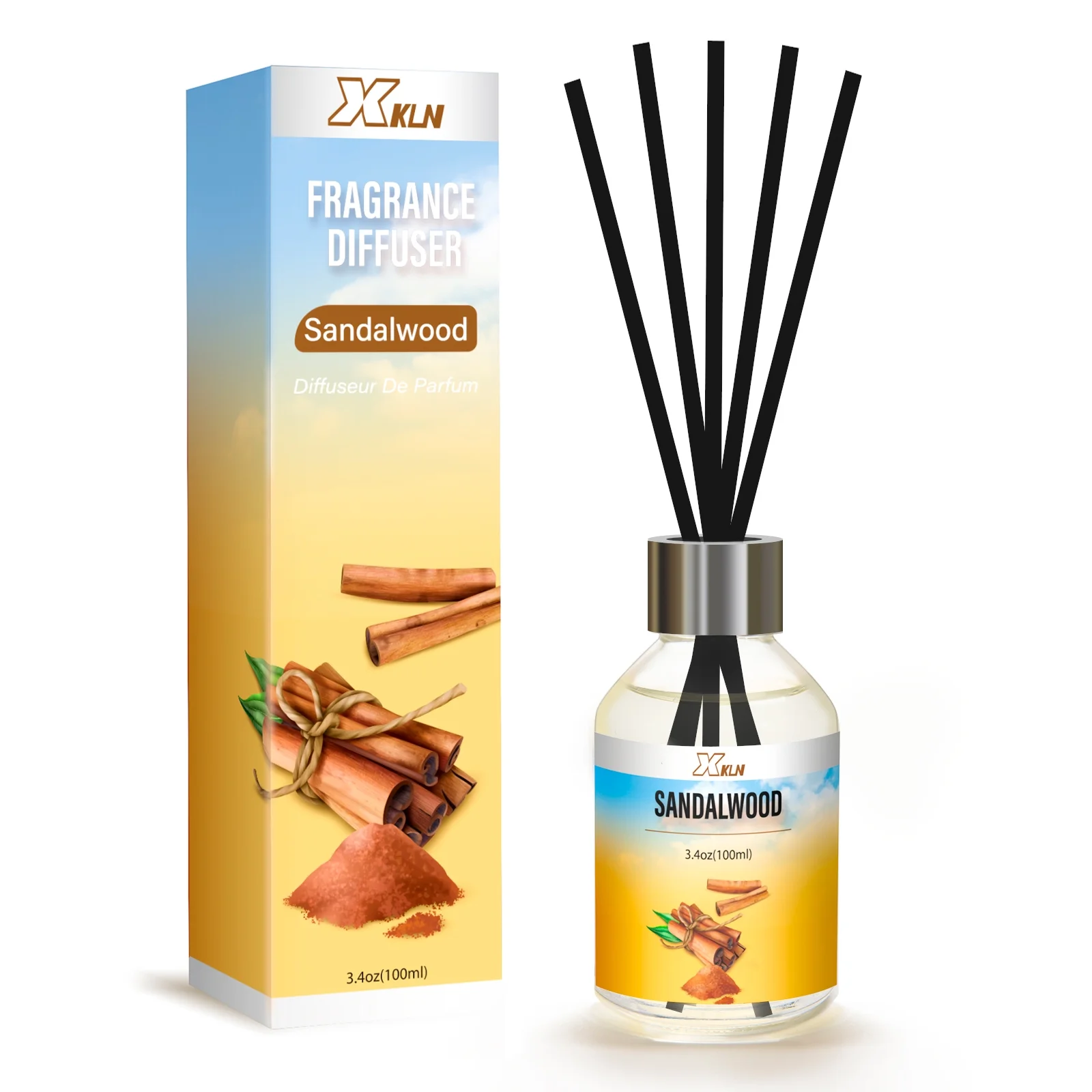 XKLN Reed Diffuser Set, 3.4Oz Sandalwood, Aromatherapy Diffuser for Gift and Home Decor