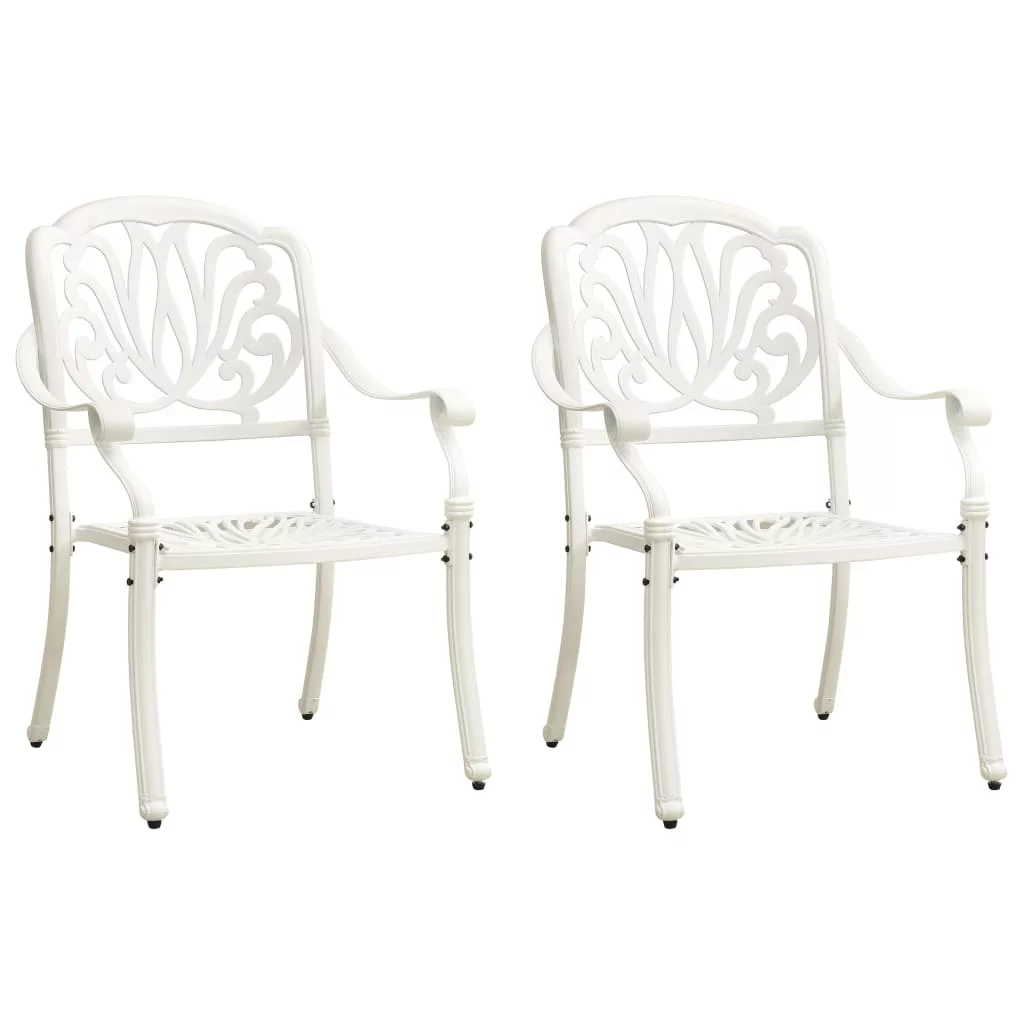Patio Chairs 2 pcs Cast Aluminum White