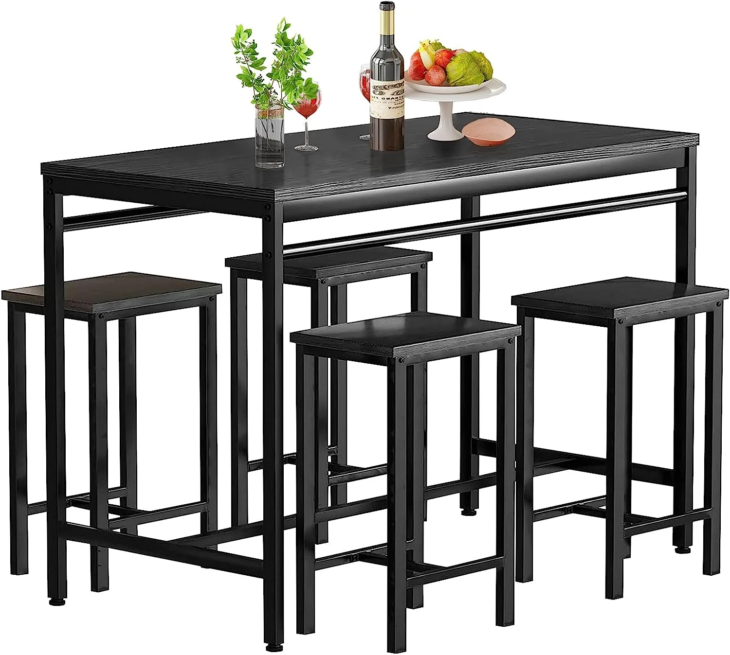 CHYTRV Dining Room  Set with 4 Stools   Kitchen  and Chairs Set for 4  5 Pieces Dinette  Set  Counter Height Dining Sets with High Tabletop for Breakfast Nook  Pubs