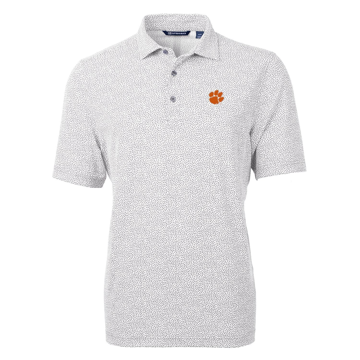 Men's Cutter & Buck Gray Clemson Tigers Virtue Eco Pique Botanical Print Polo